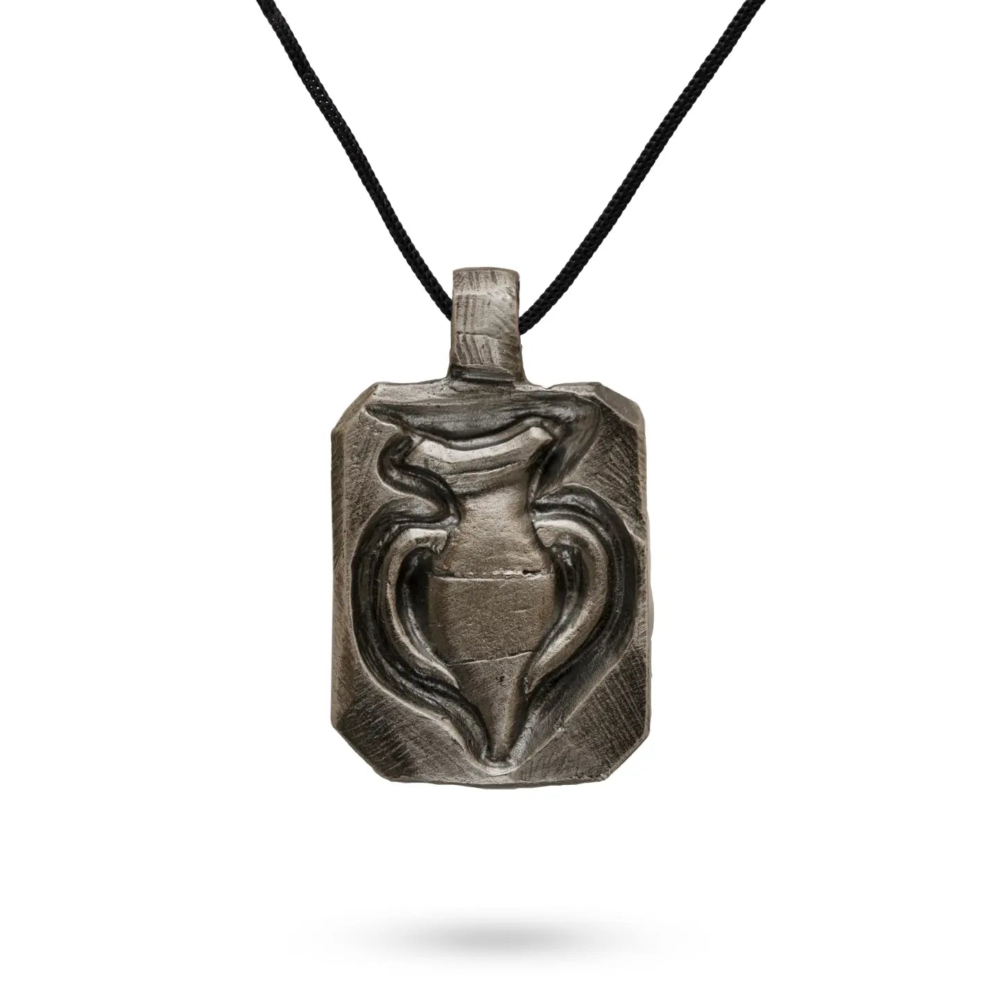 Ancient Greek Amphora Necklace Oxidized Silver 925 with Black Cord