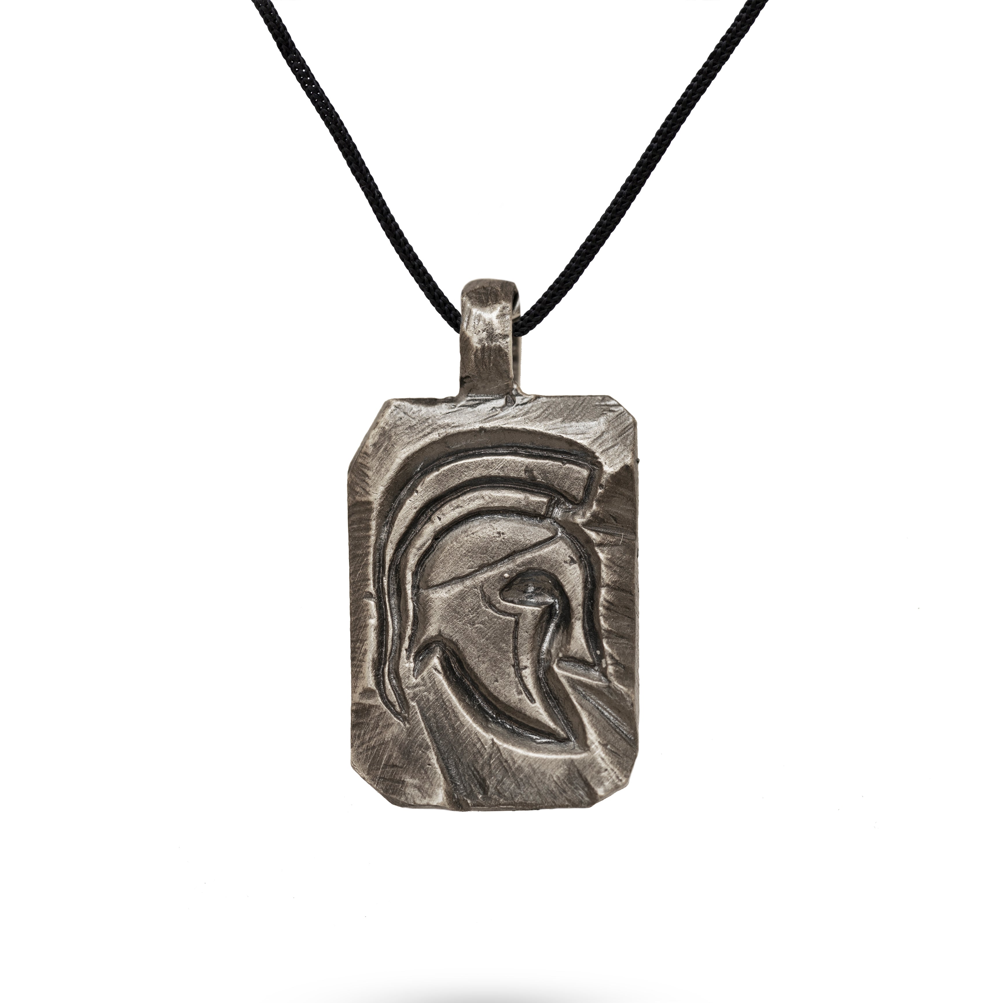 Spartan Helmet Necklace Oxidized Silver 925 with Black Cord