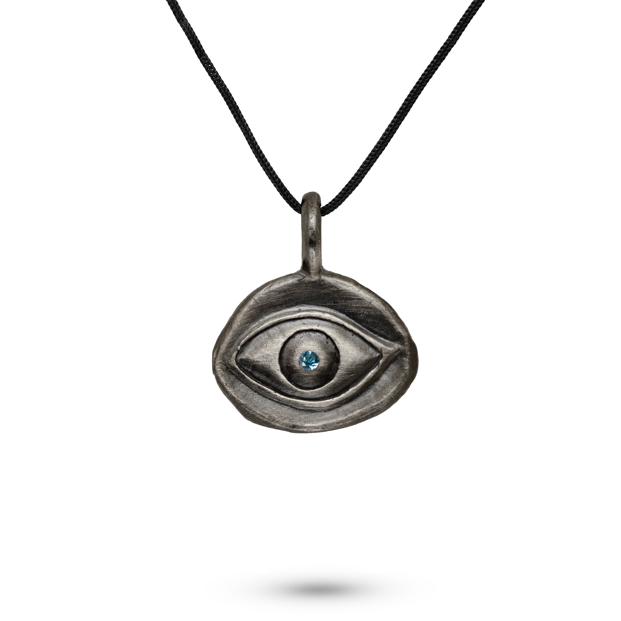 Evil Eye Pendant Oxidized Silver London Blue Topaz