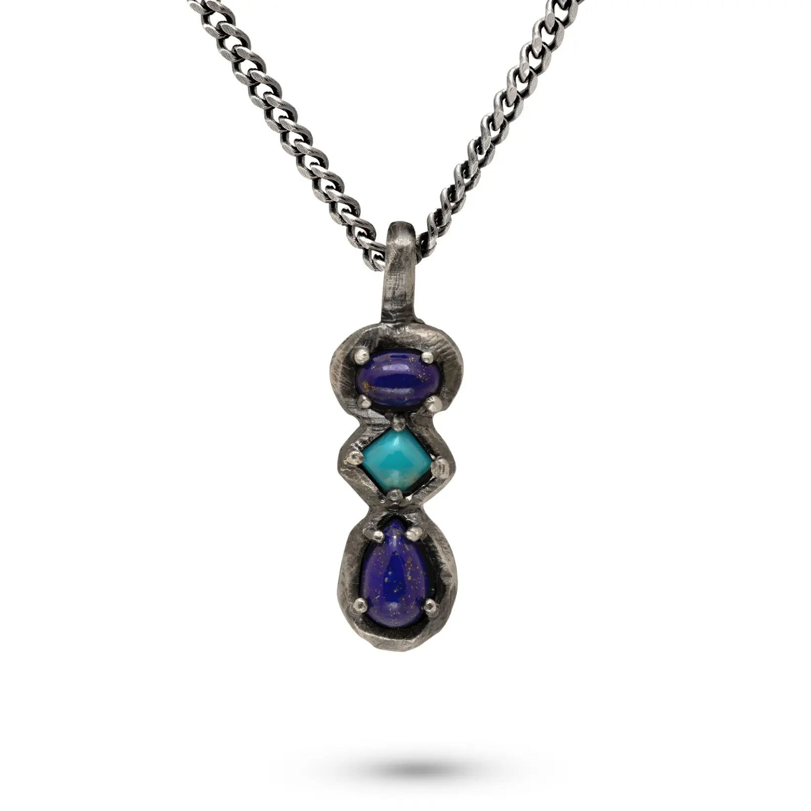 Lapis Lazuli and Turquoise Necklace Oxidized Silver