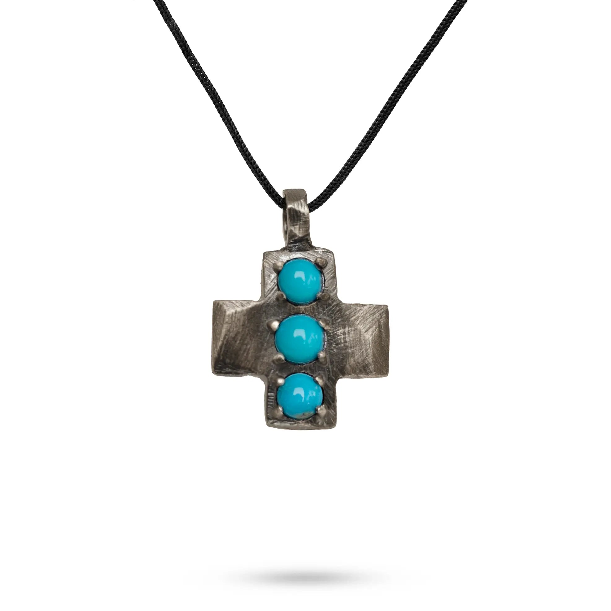 Turquoise Cross Necklace Oxidized Silver 925