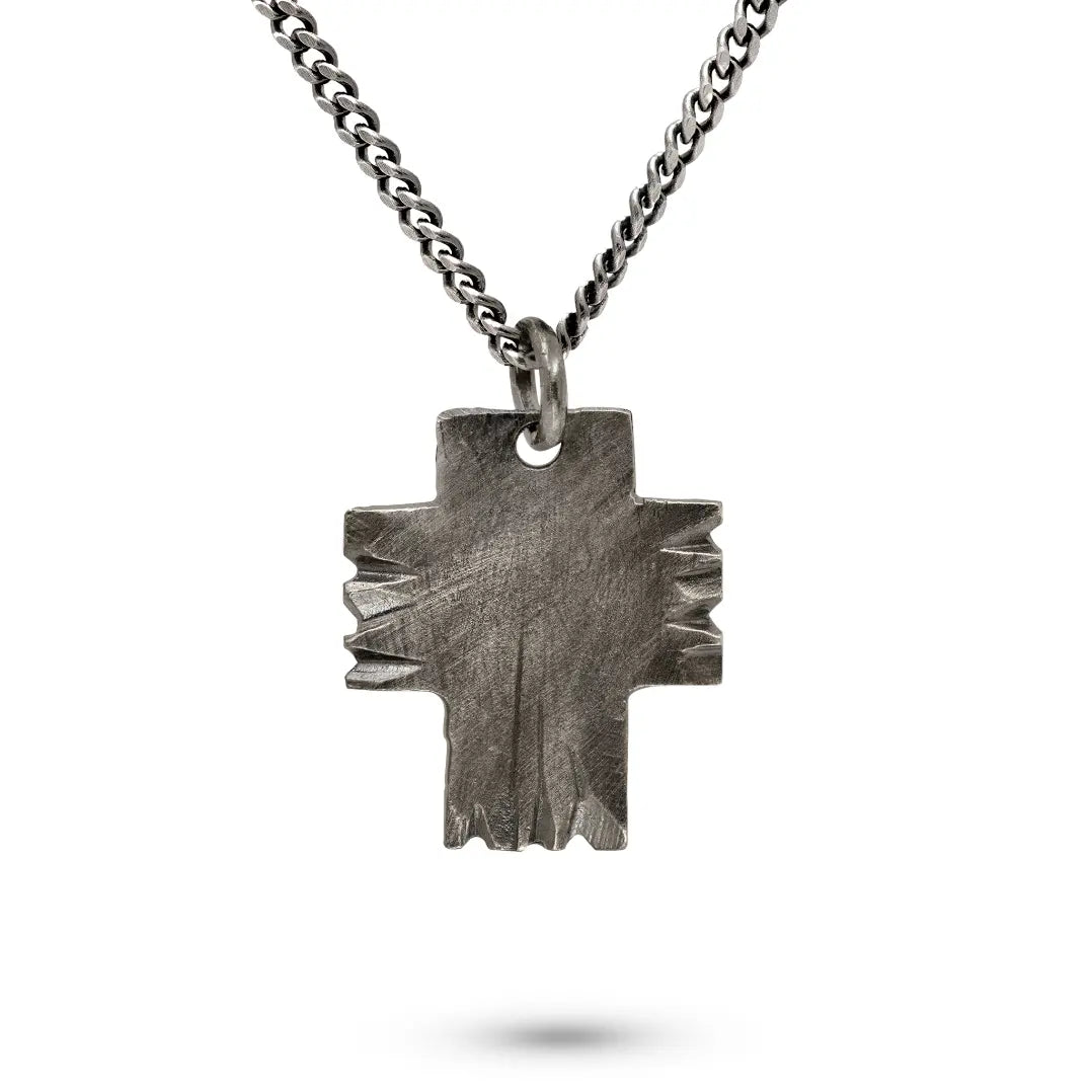 Brutalist Cross Necklace Oxidized Silver 925
