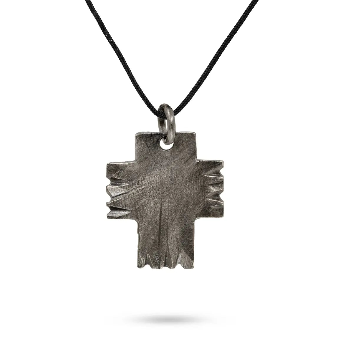 Brutalist Cross Necklace Oxidized Silver 925 with Black Cord