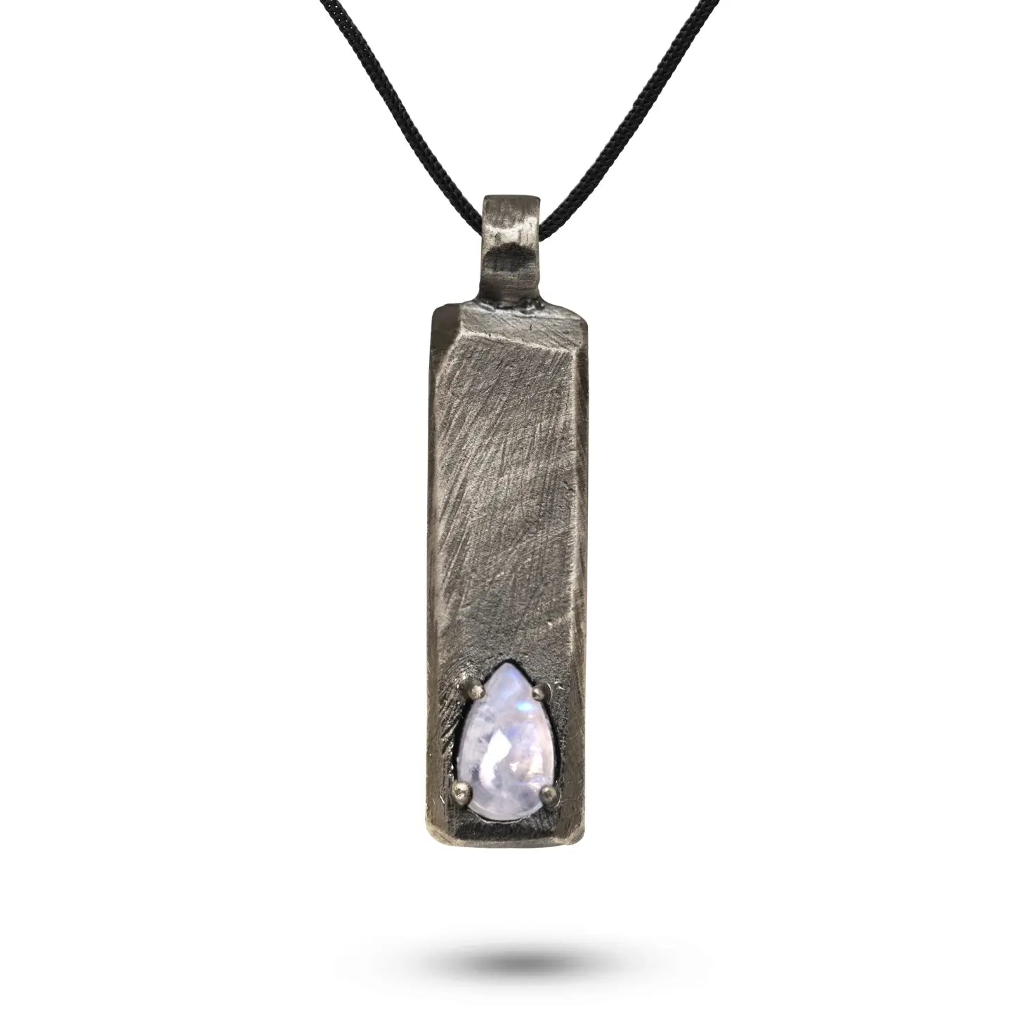 Vertical Bar Necklace Oxidized Silver Moonstone with sterling silver and moonstone pendant, perfect gift for men and women, 60cm length.