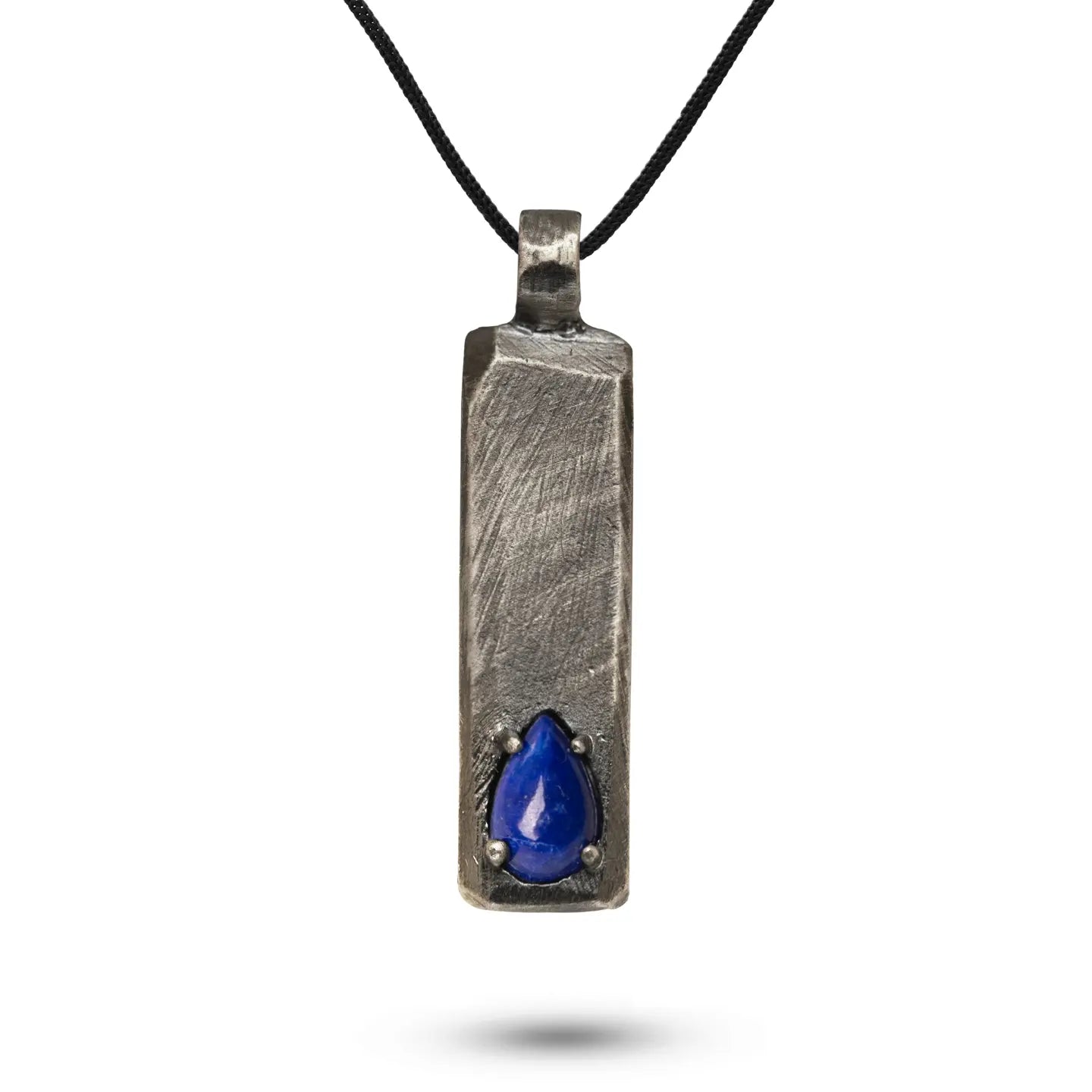 Vertical Bar Necklace Oxidized Silver Lapis Lazuli with sterling silver pendant, men's and women's jewelry, gift idea for him.