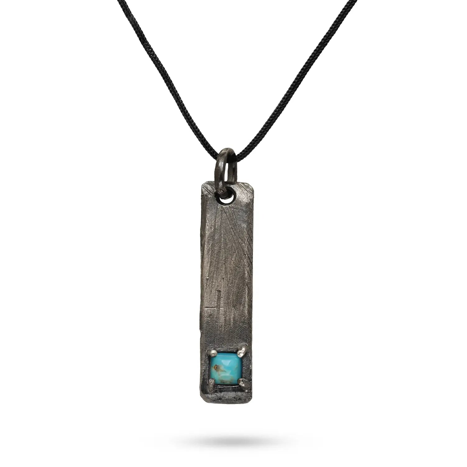 Turquoise Bar Necklace Oxidized Silver
