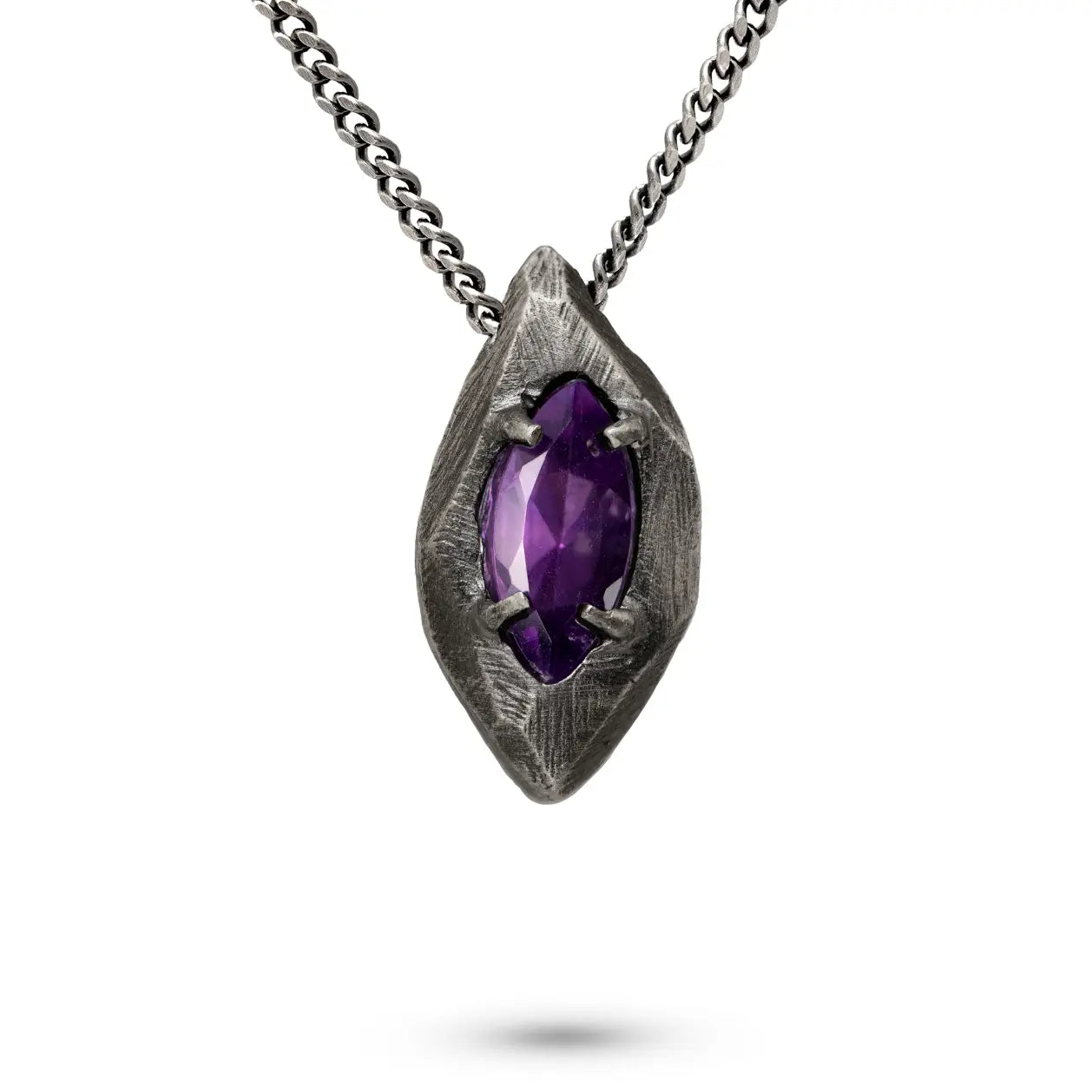 Purple Amethyst Necklace Oxidized Silver Marquise