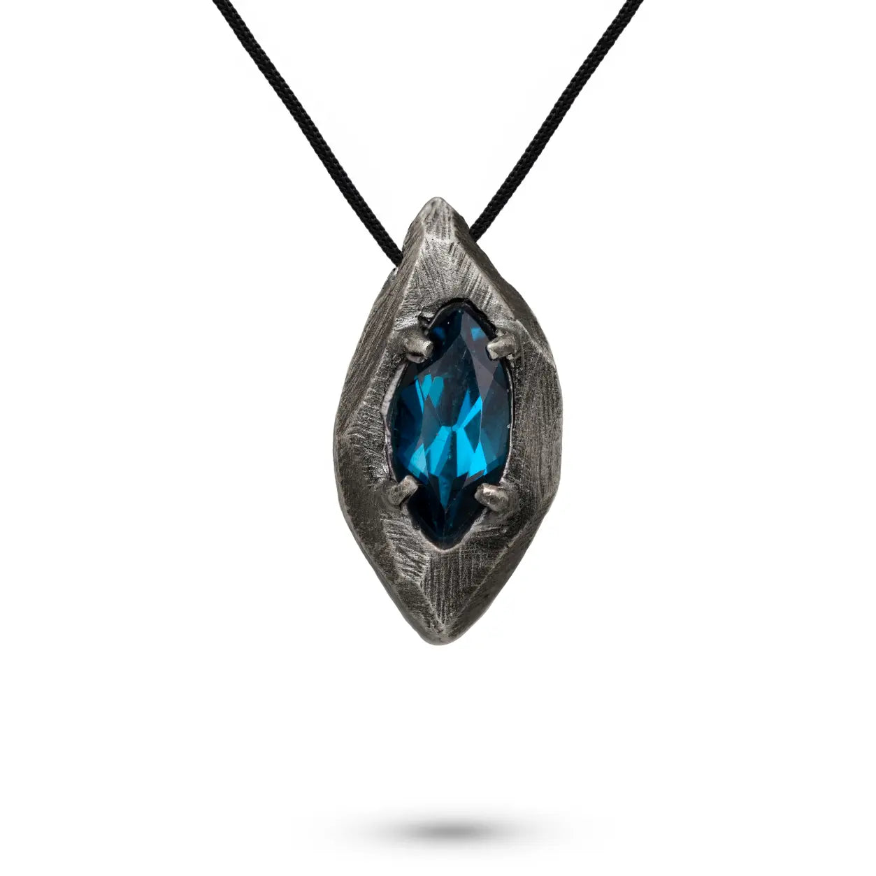 Blue Topaz Necklace Oxidized Silver Marquise