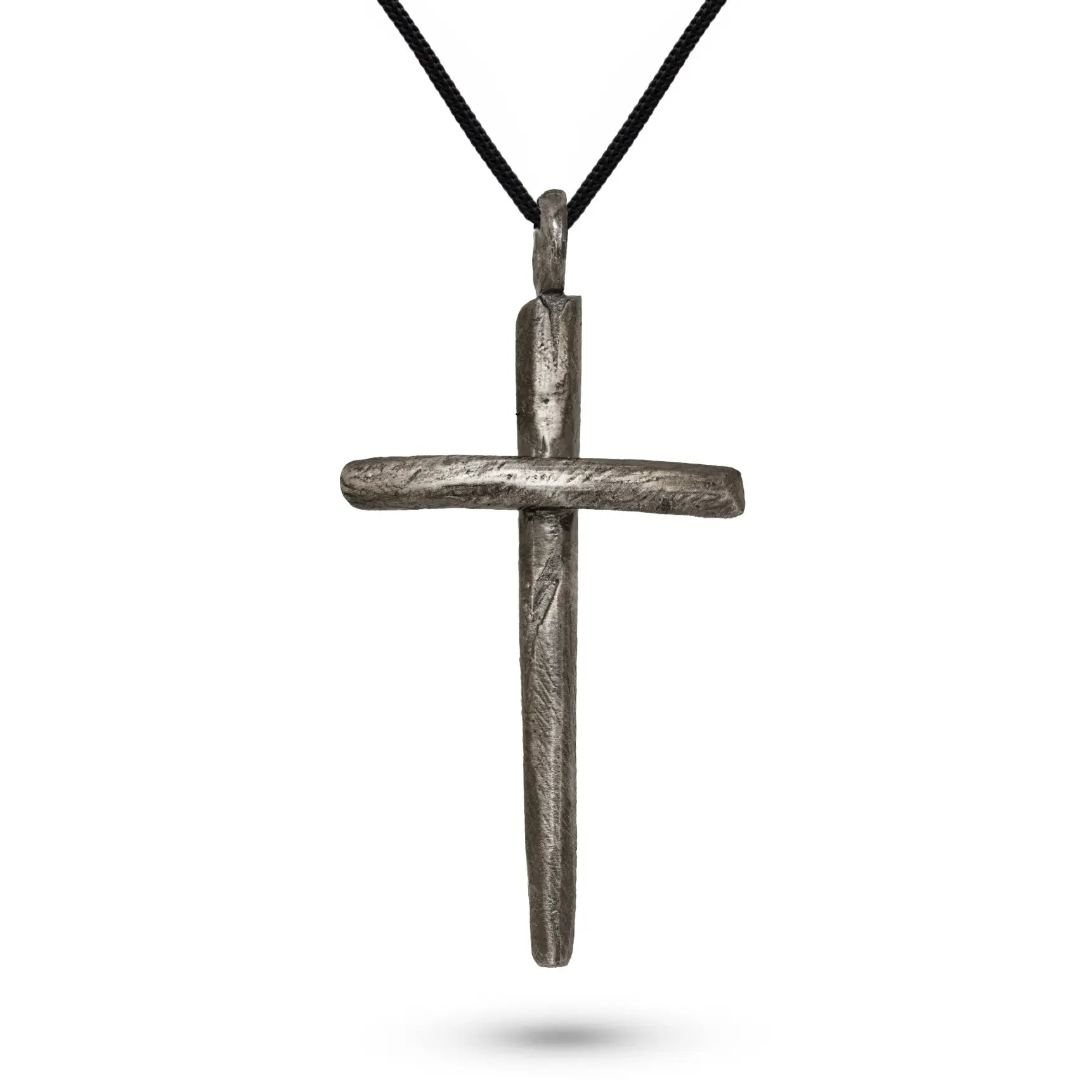 Thin Cross Necklace Oxidized Silver 925 with black oxidized finish, handmade sterling silver cross pendant on a 60 cm curb chain.
