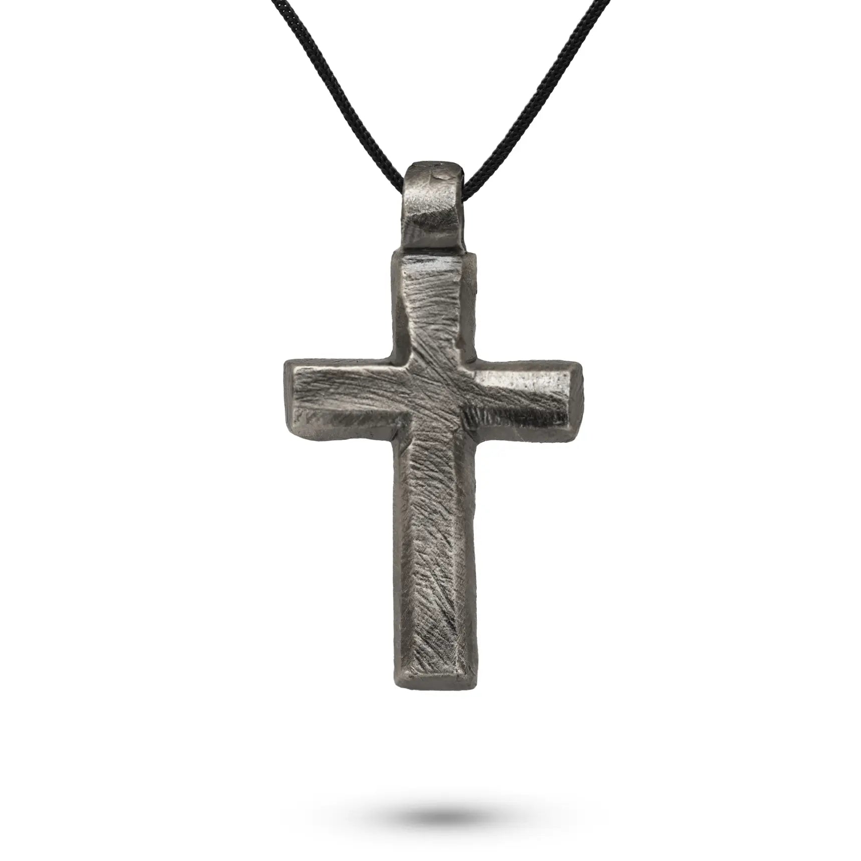 Rustic Cross Necklace Oxidized Silver 925 with Black Cord