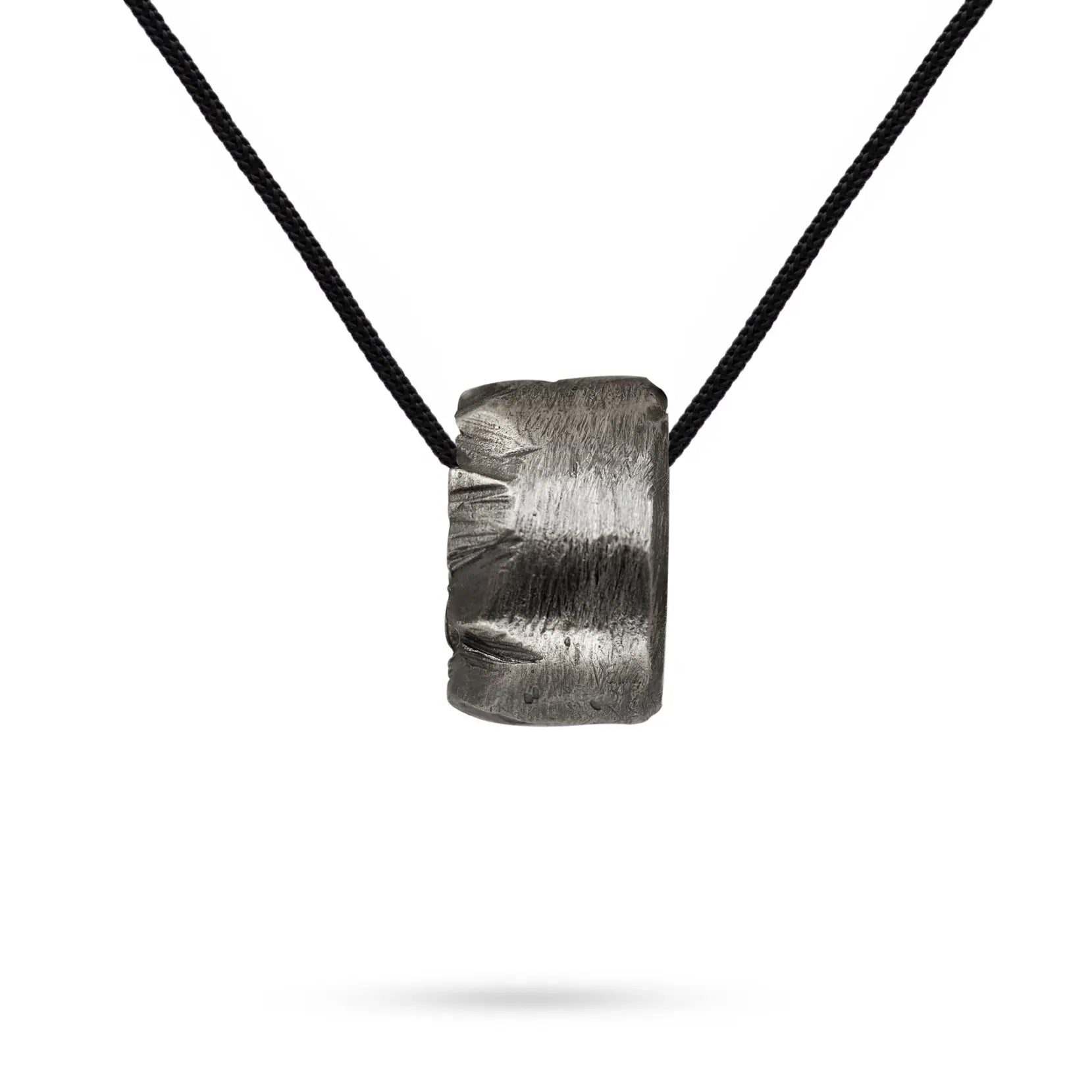 Circle Necklace Oxidized Sterling Silver with Black Cord