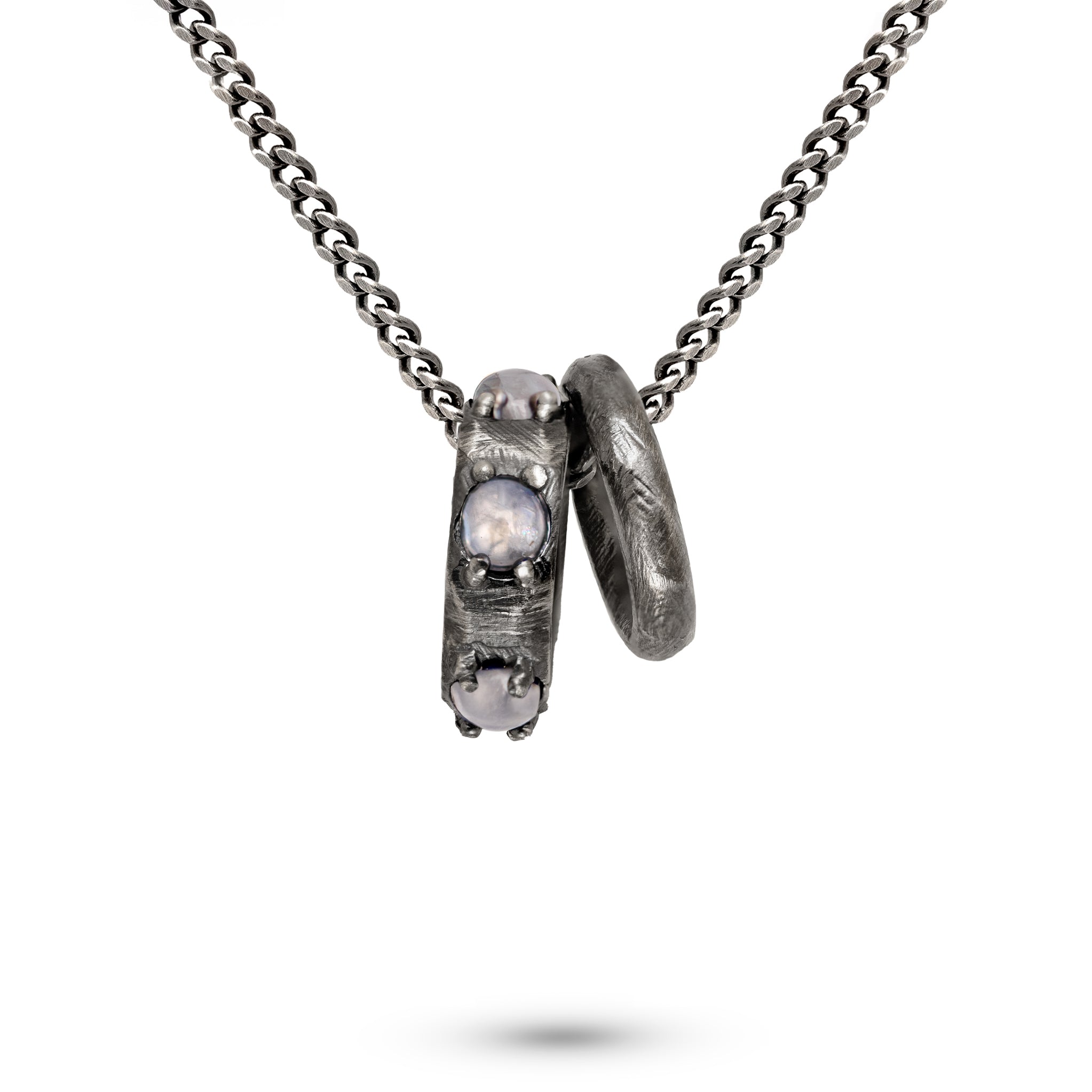 Circles Necklace Oxidized Silver 925 Moonstone