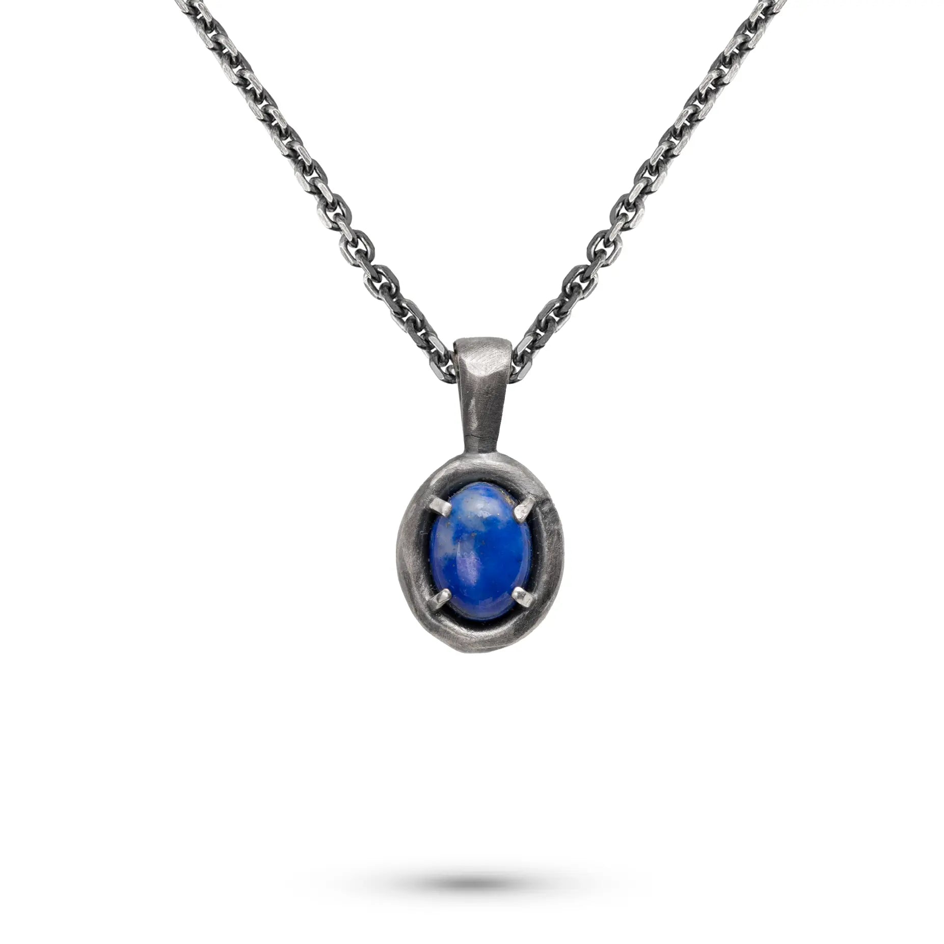 Lapis Lazuli Necklace Oxidized Silver 925 featuring an oval pendant in black oxidized sterling silver.