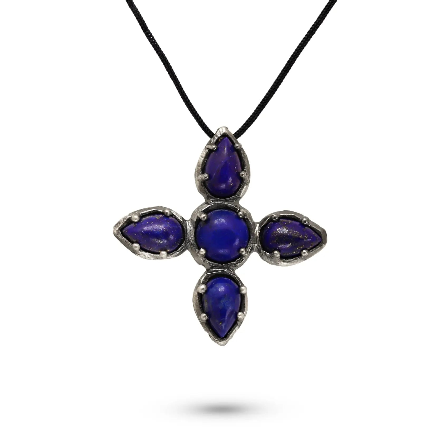 Large Cross Necklace Lapis Lazuli Oxidized Silver in sterling silver with lapis gemstones