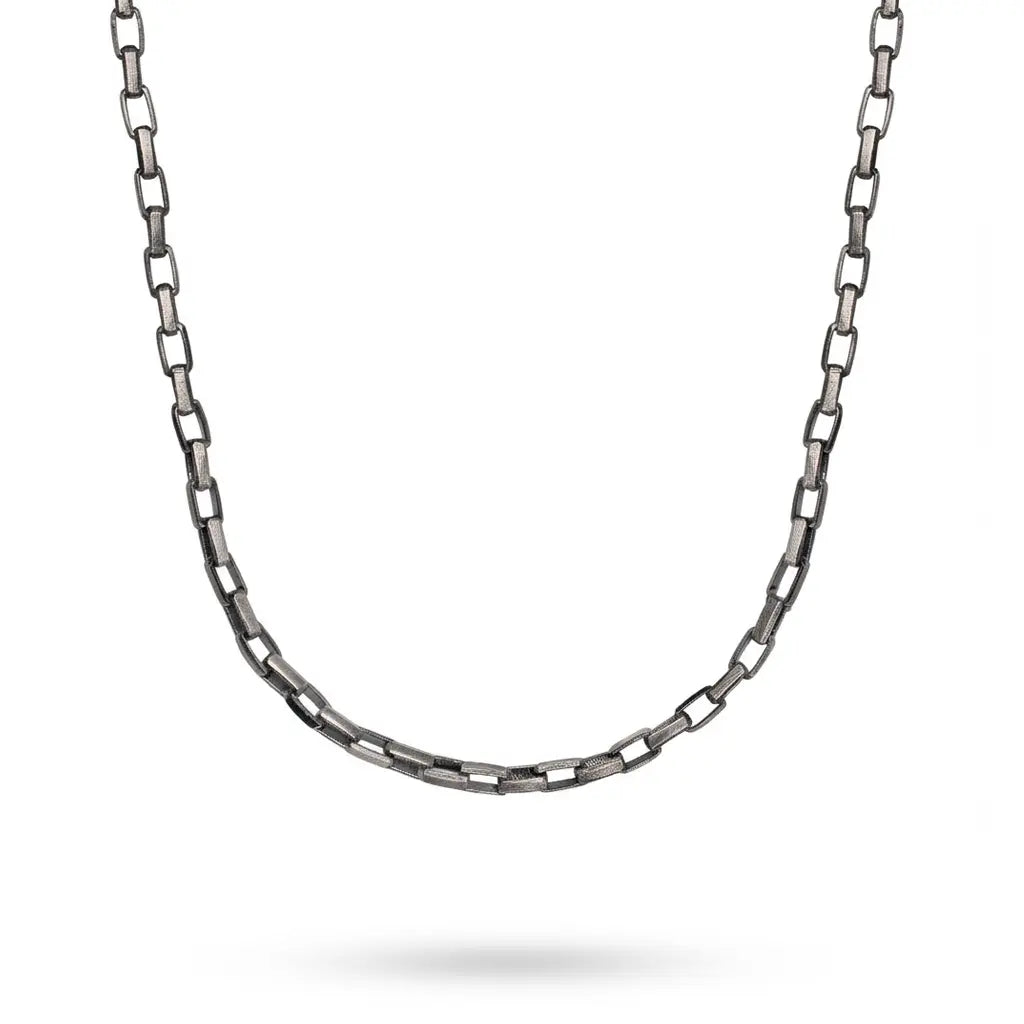 Handcrafted Chain Necklace Silver 925 displayed, thick sterling silver chain with a stylish black oxidized finish.