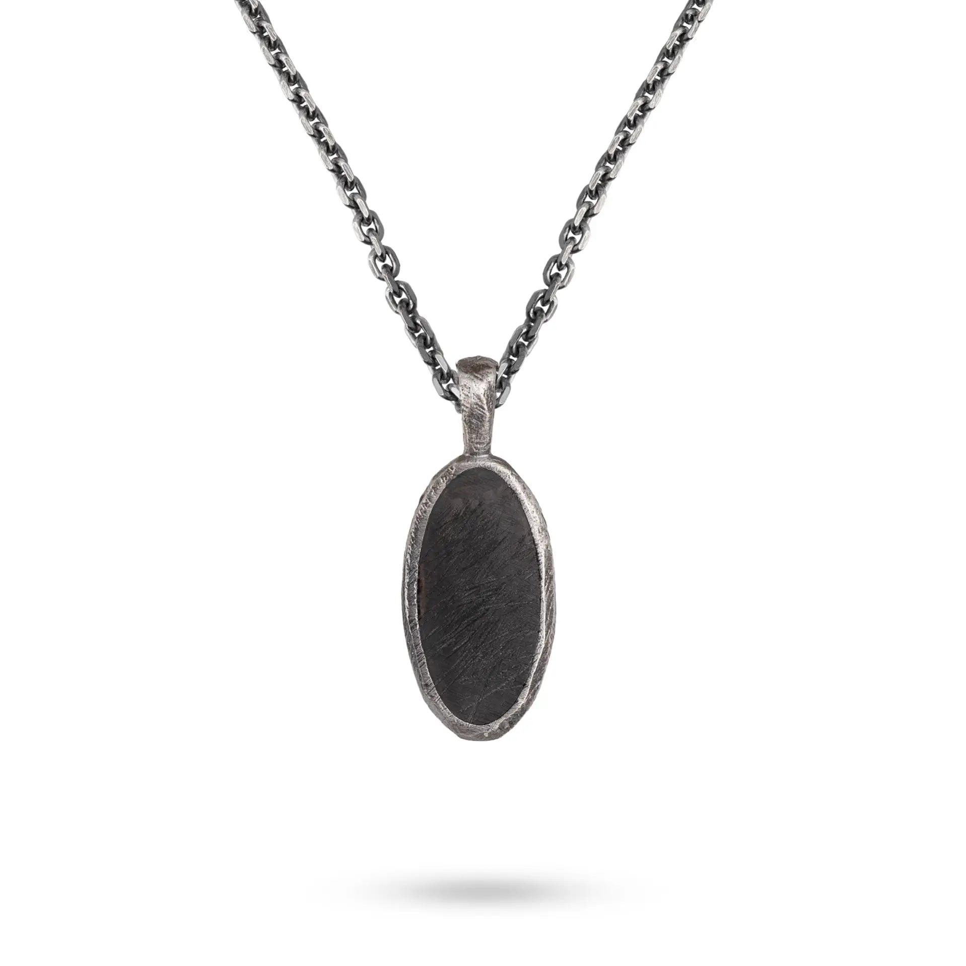 925 Silver Oval Necklace Black Enamel with a sleek chain, elegant jewelry piece