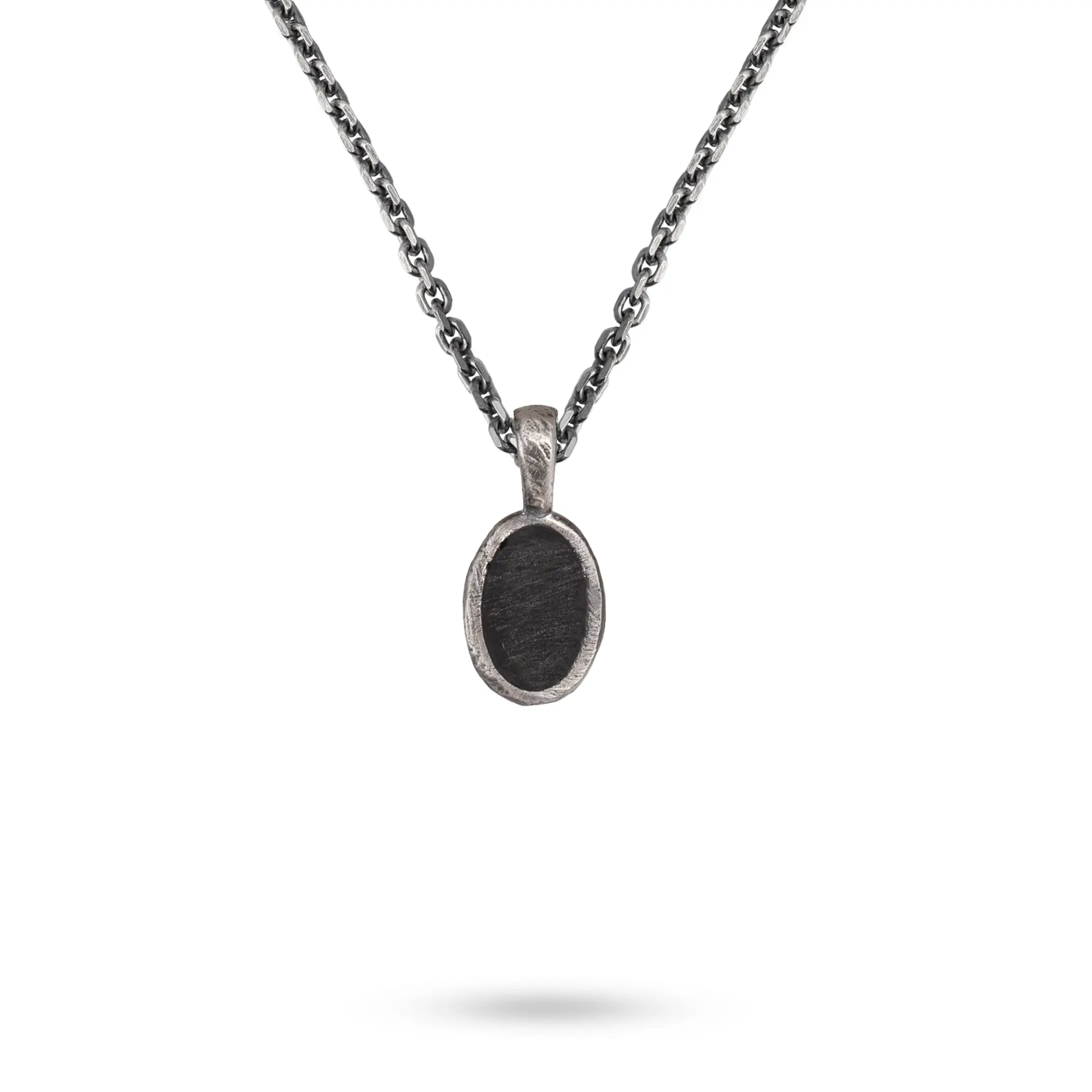 Oval Pendant Necklace Black Enamel Silver 925 features an elegant black enamel oval on a sterling silver 925 chain, perfect for any occasion.