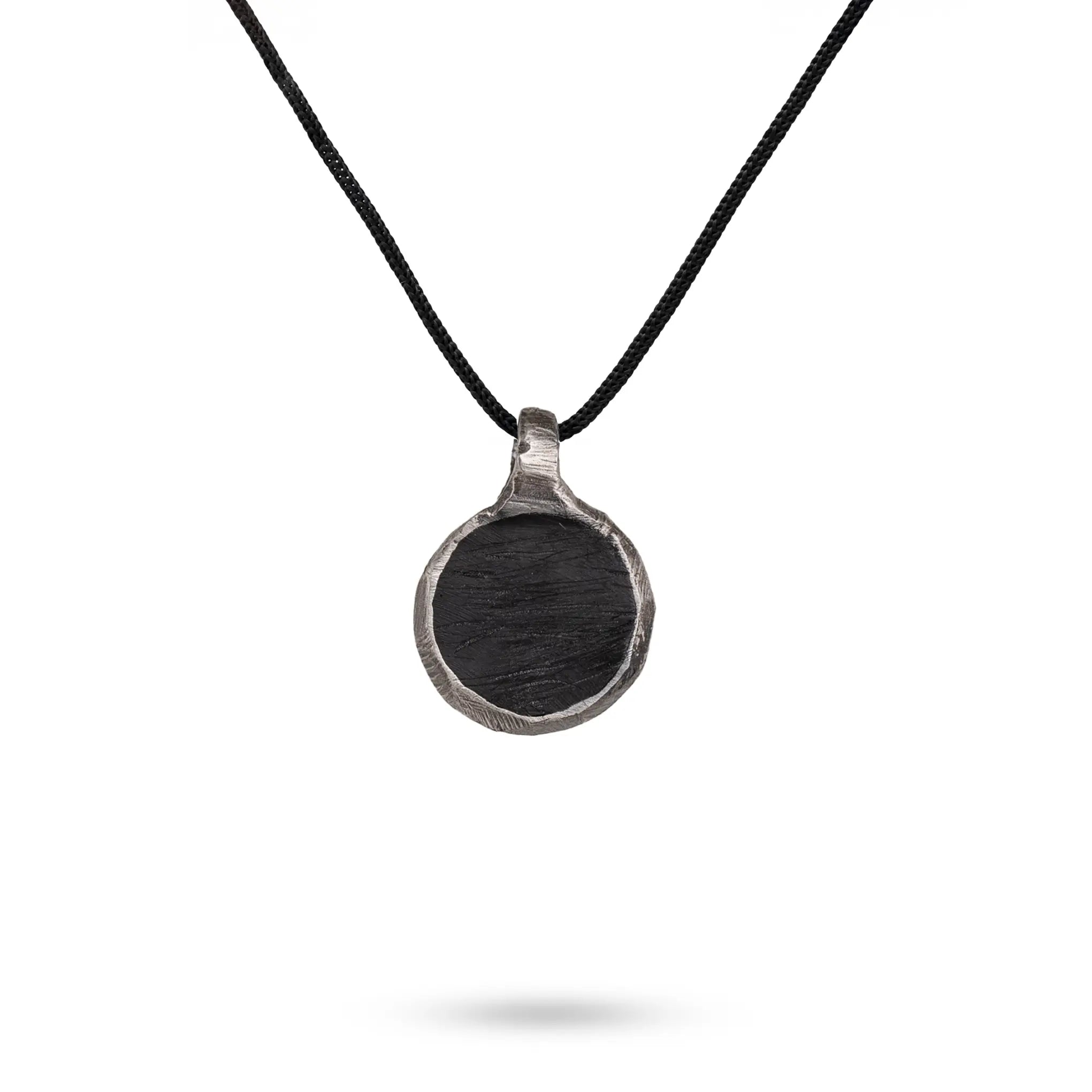925 Silver Circle Necklace Black Enamel