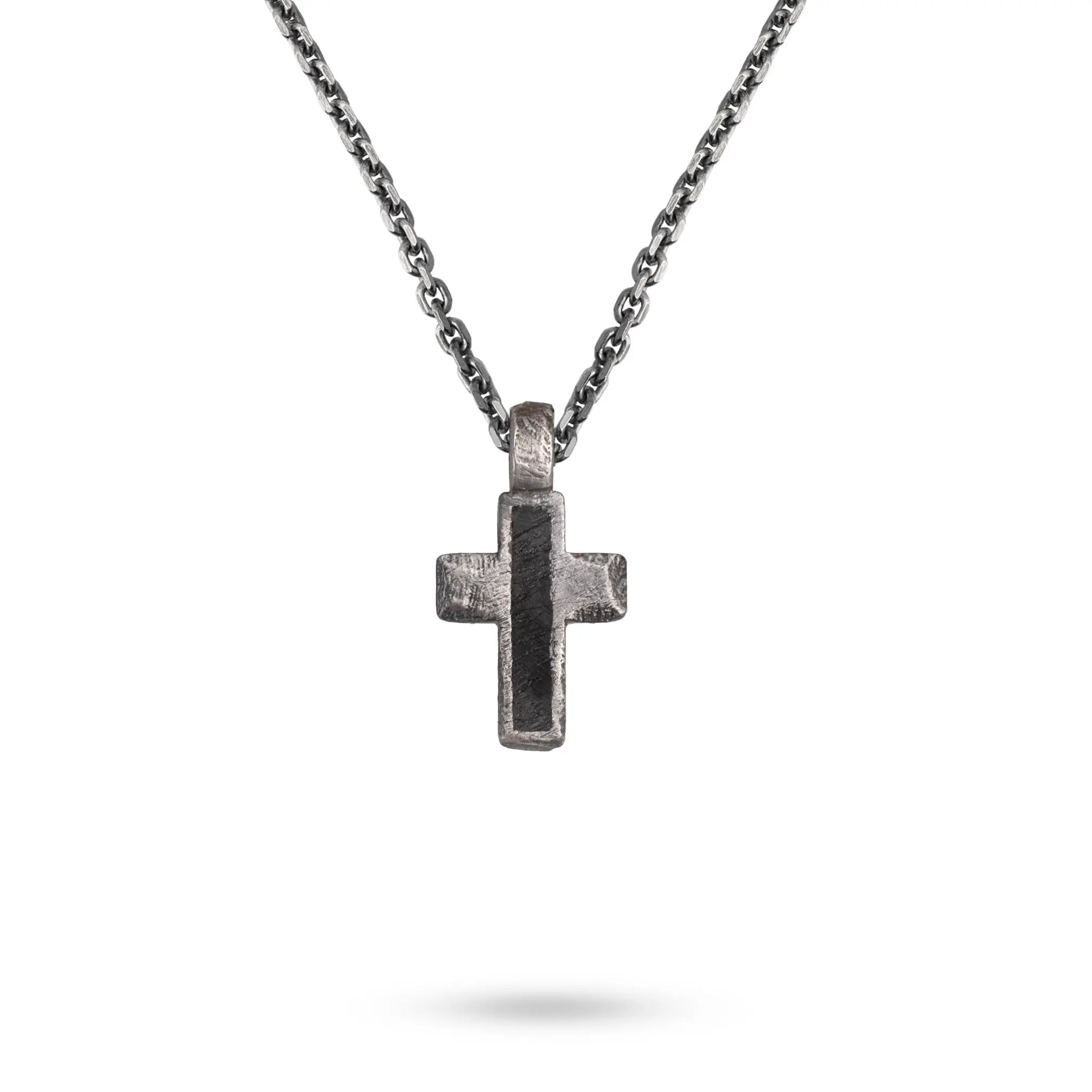 Sterling Silver Cross Necklace Black Enamel with chain, a stylish piece of jewelry for men and women.
