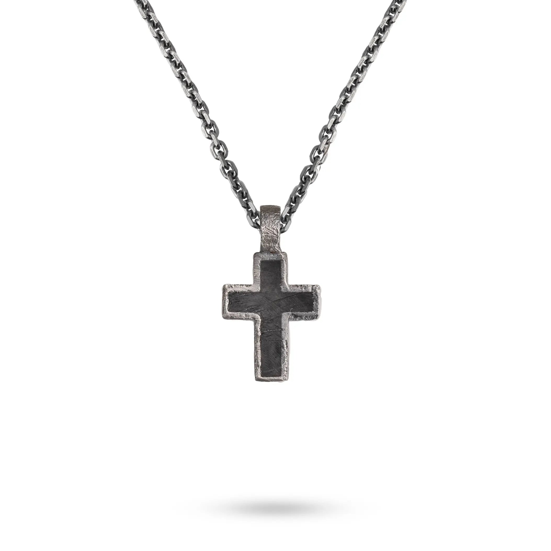 Silver Cross Necklace Black Enamel on a chain