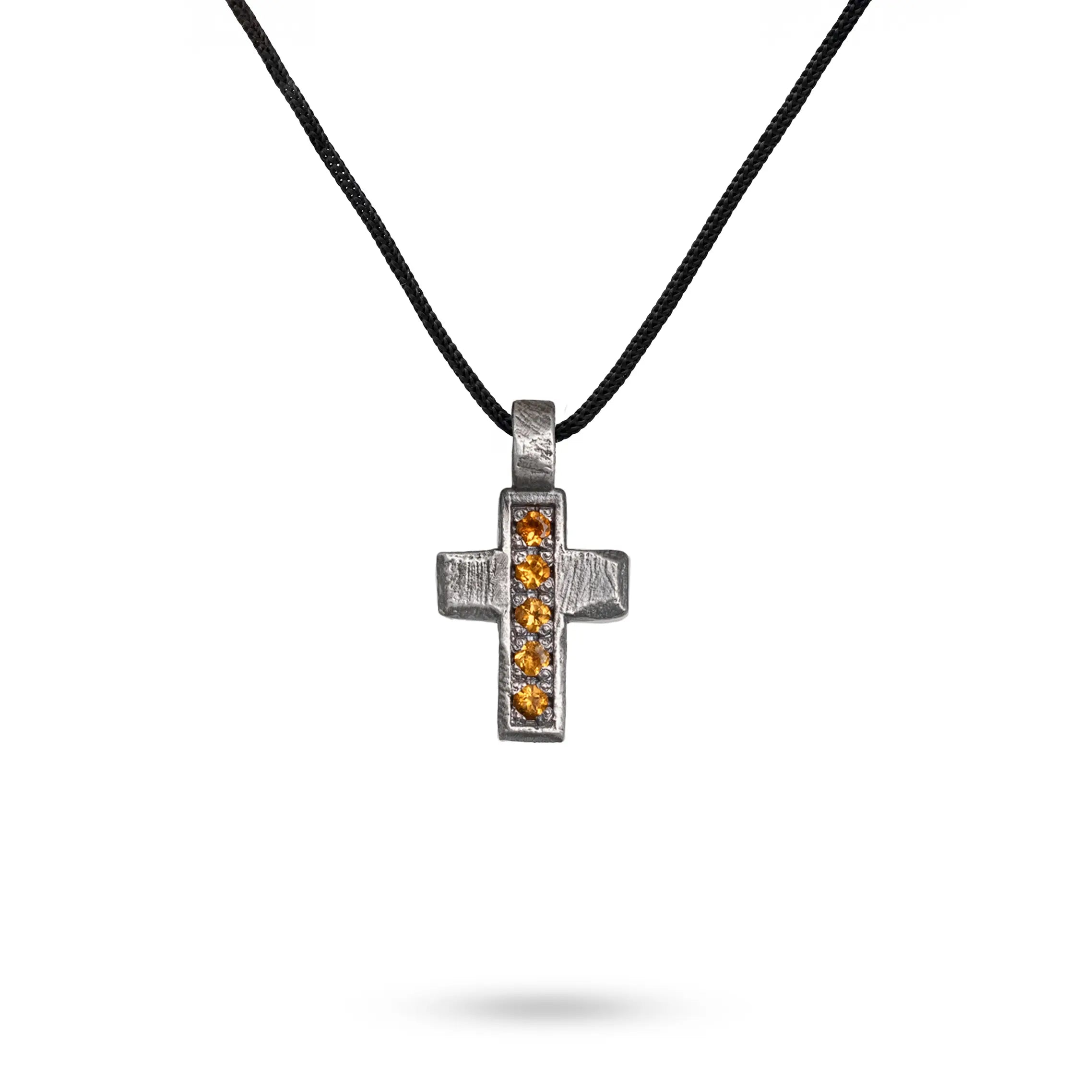 Oxidized Silver Cross Necklace Citrine featuring a modern cross pendant with natural citrine gemstones.