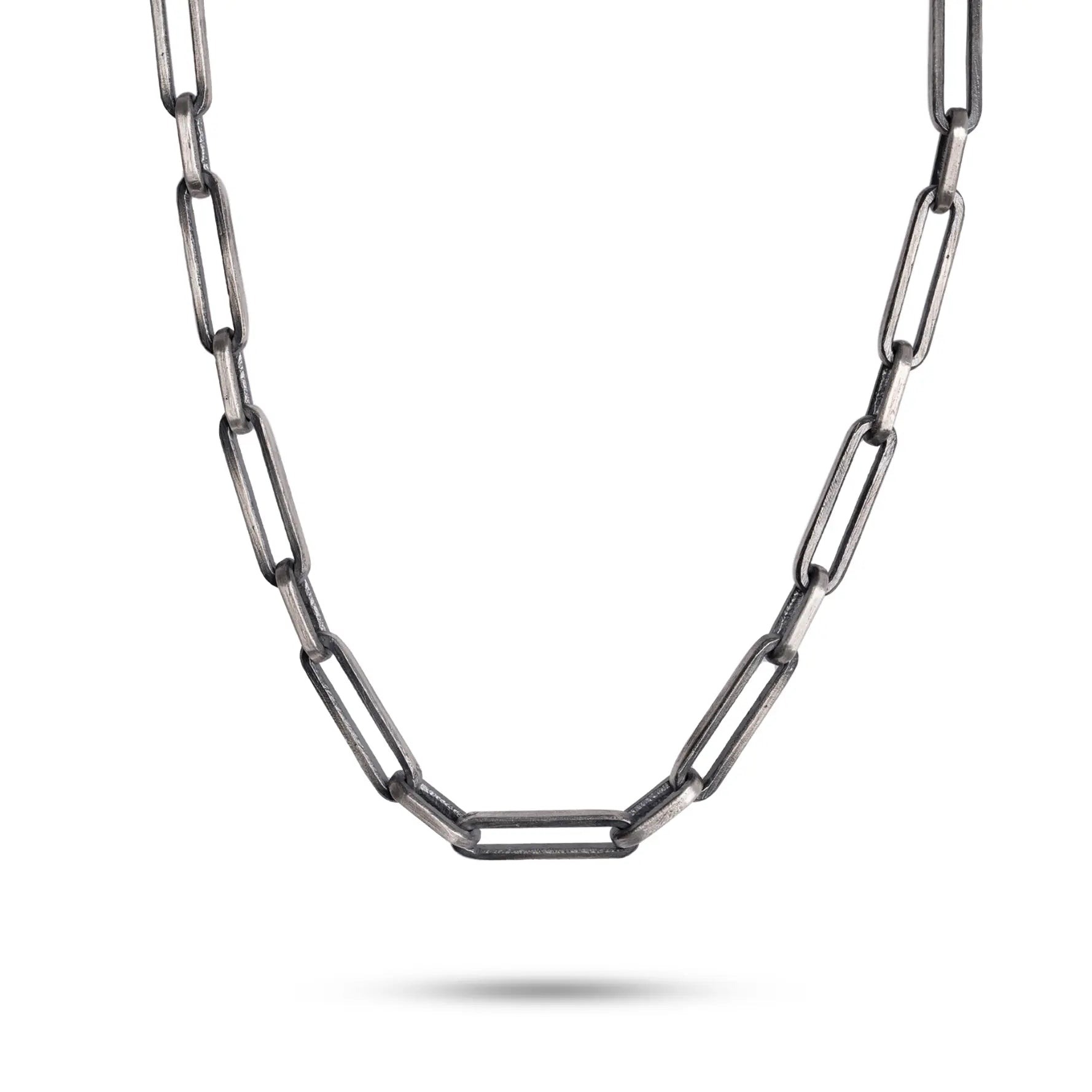Handmade Rectangle Chain Sterling Silver 925 necklace with black oxidized finish and unique handmade clasp closure.