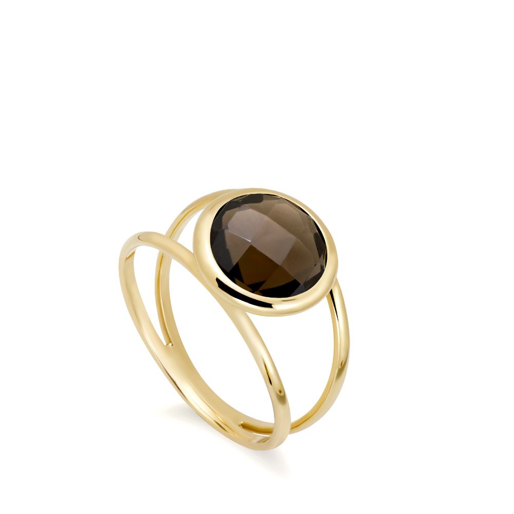 Smoky Quartz 14K Double Band Ring with 10mm Gemstone