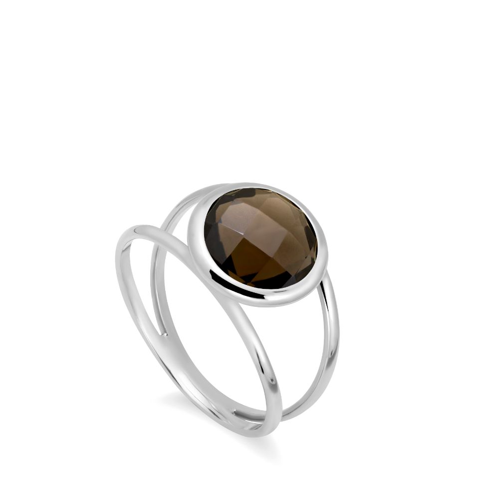 Smoky Quartz 14K Double Band Ring with 10mm Gemstone