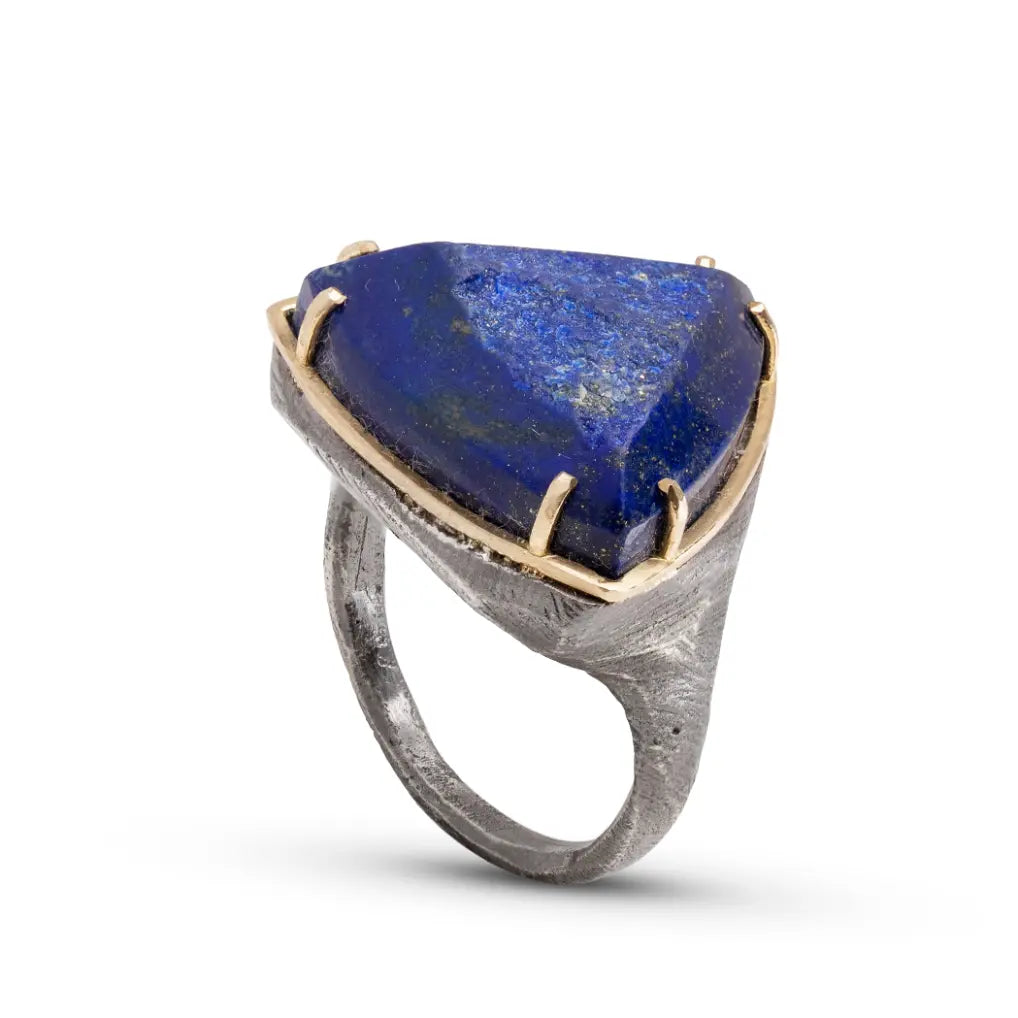 Bold Lapis Lazuli Ring In Silver And Gold