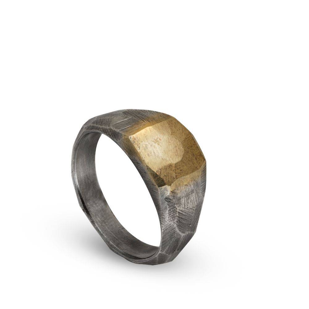 14K Gold Oxidized Silver 925 Ring for Men