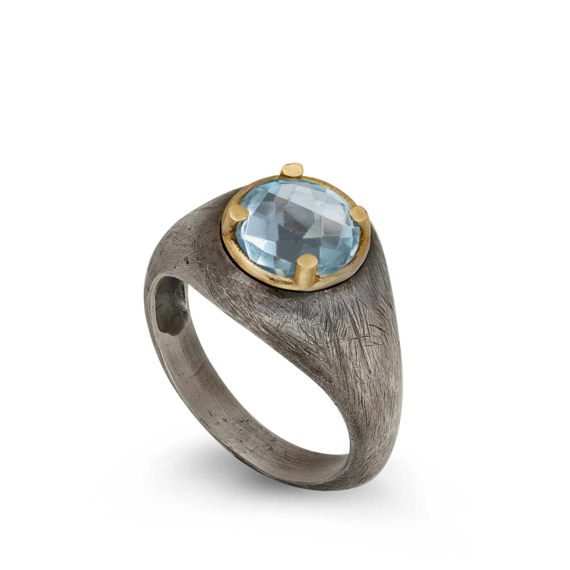 Blue Topaz Ring Oxidized Silver 925 14K Gold