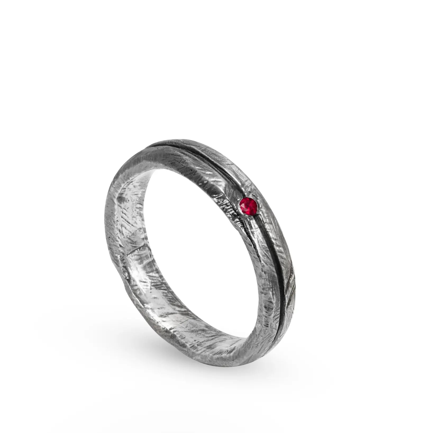 Ruby Narrow Band Ring Oxidized Silver 925