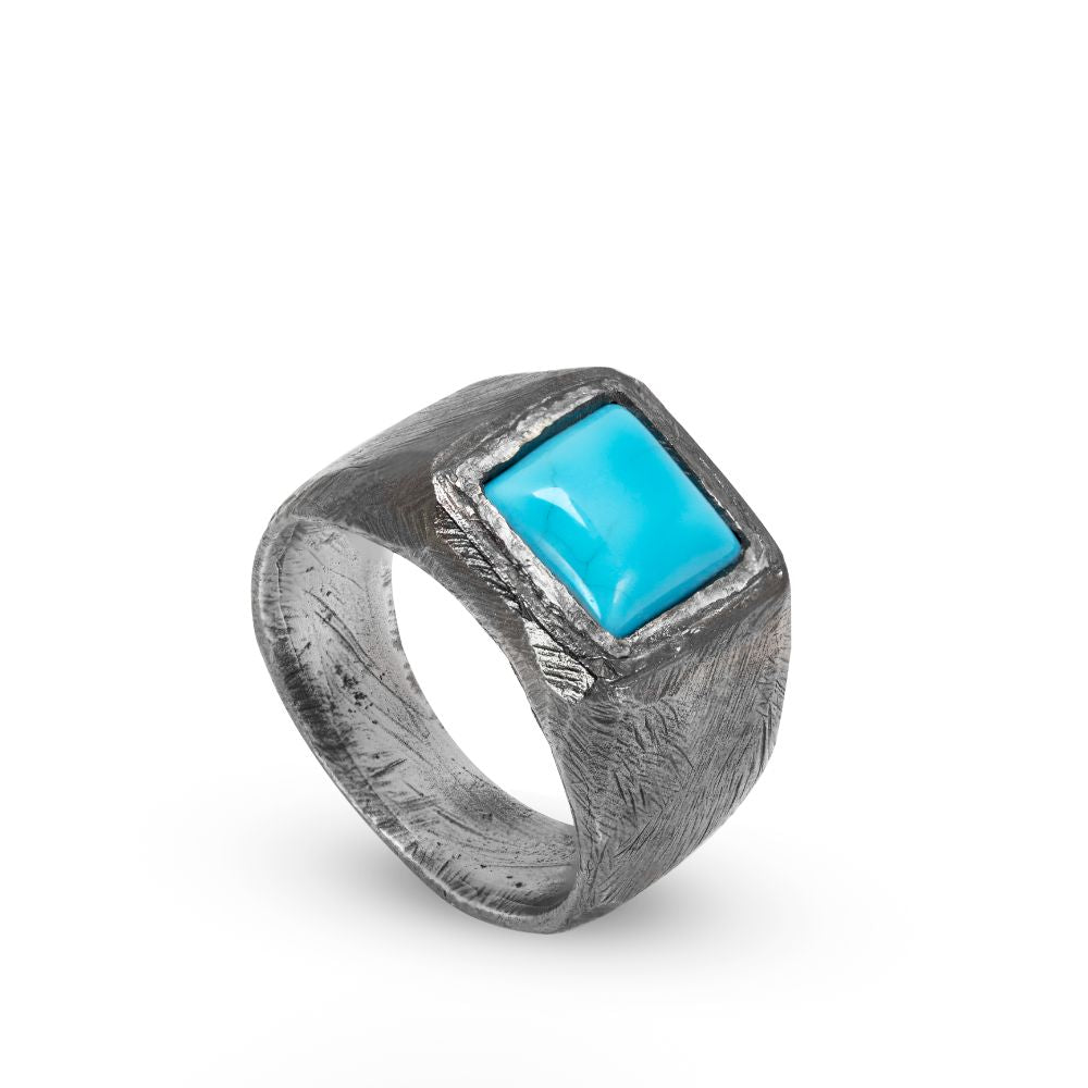 Signet Turquoise Ring Oxidized Silver 925