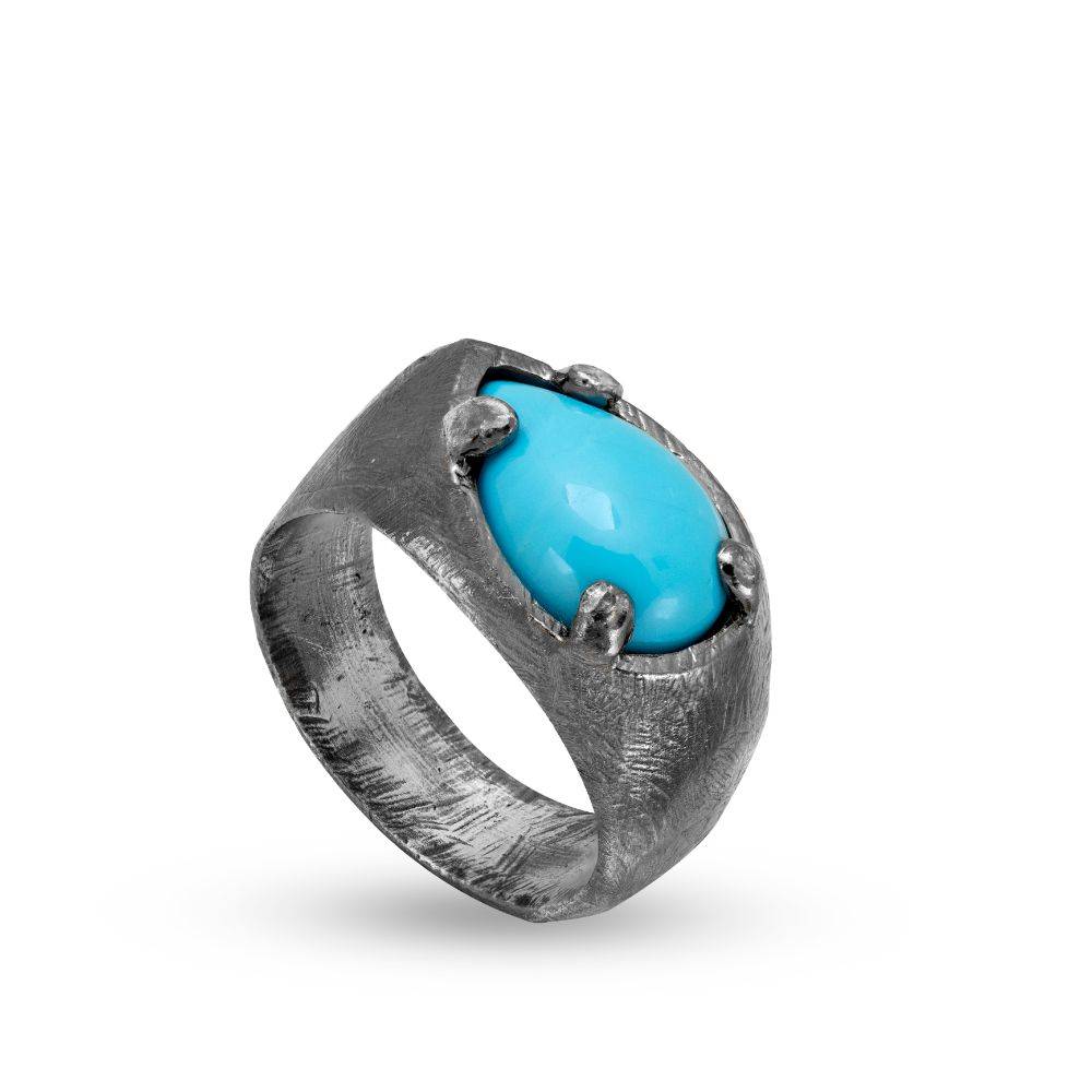 Turquoise Ring Oxidized Silver 925 Pear Cut