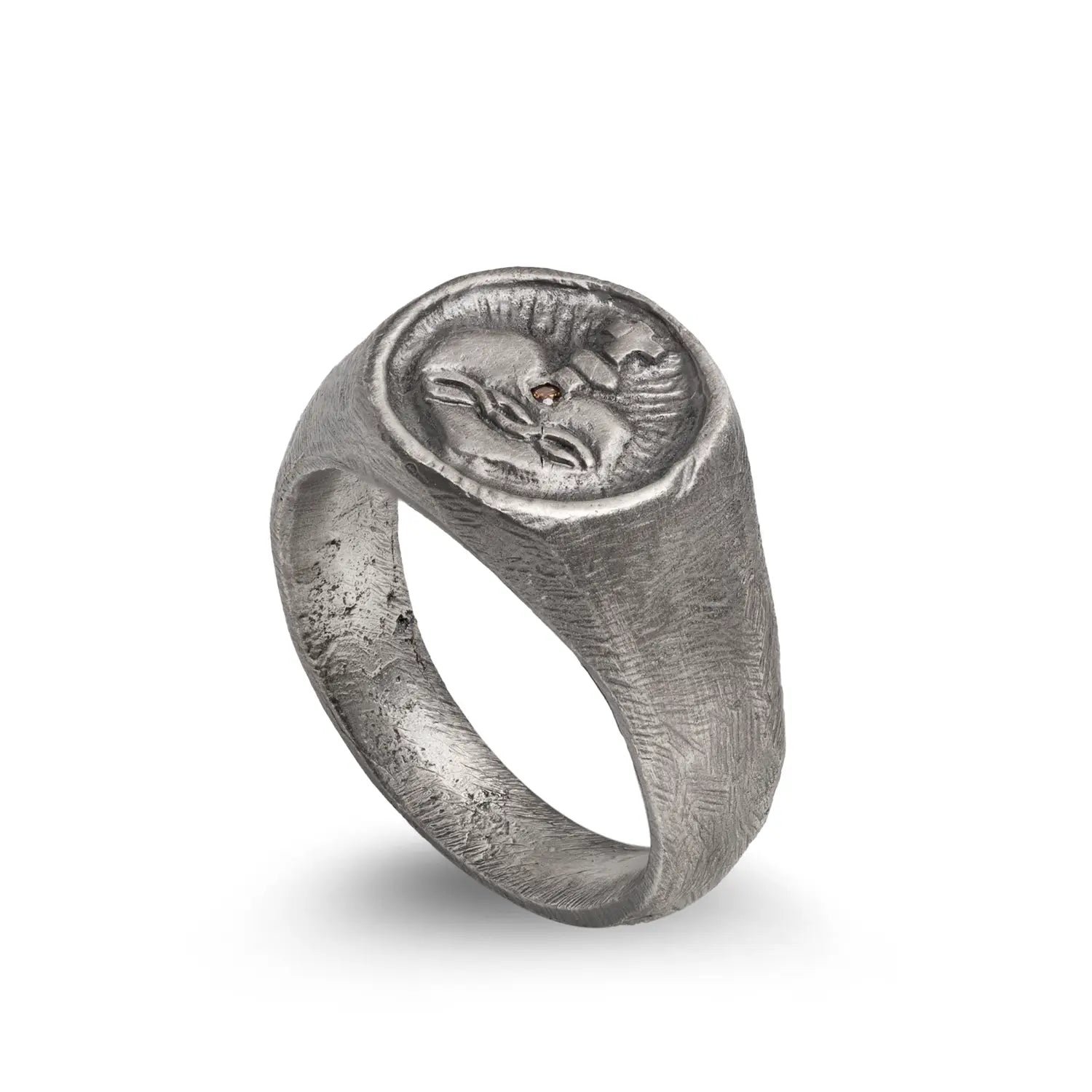 Sacred Heart Ring Brown Diamond Oxidized Silver
