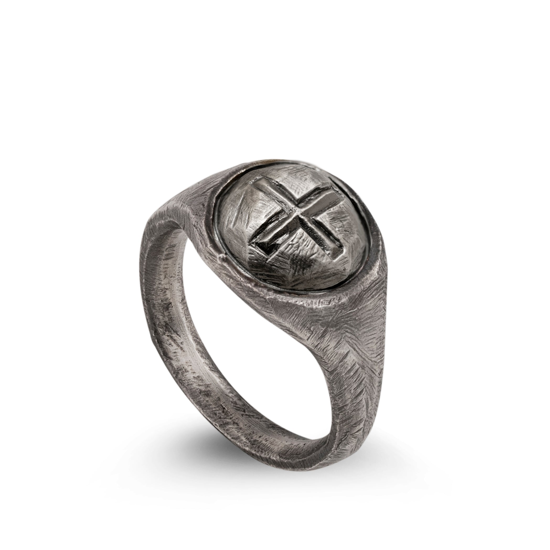 Cross Signet Ring Oxidized Silver
