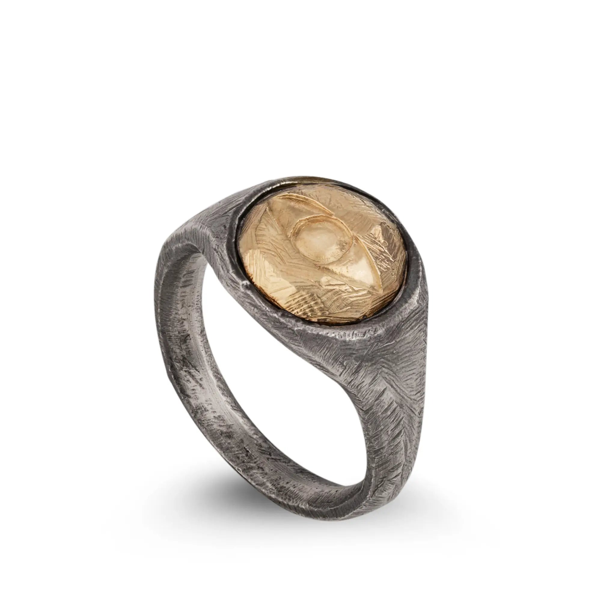 Eye Ring 14K Gold Oxidized Silver