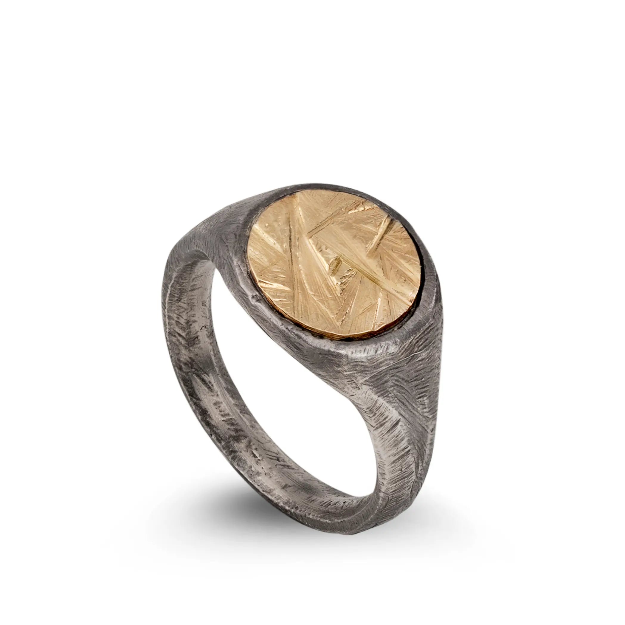 Flat Top Ring 14K Gold Oxidized Silver