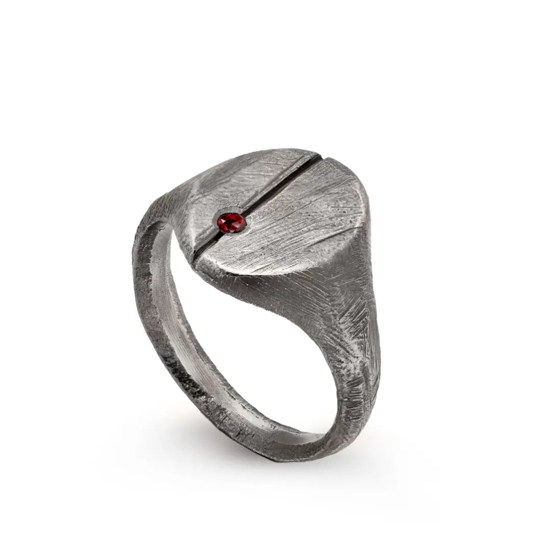 Ruby Oval Ring Oxidized Silver 925