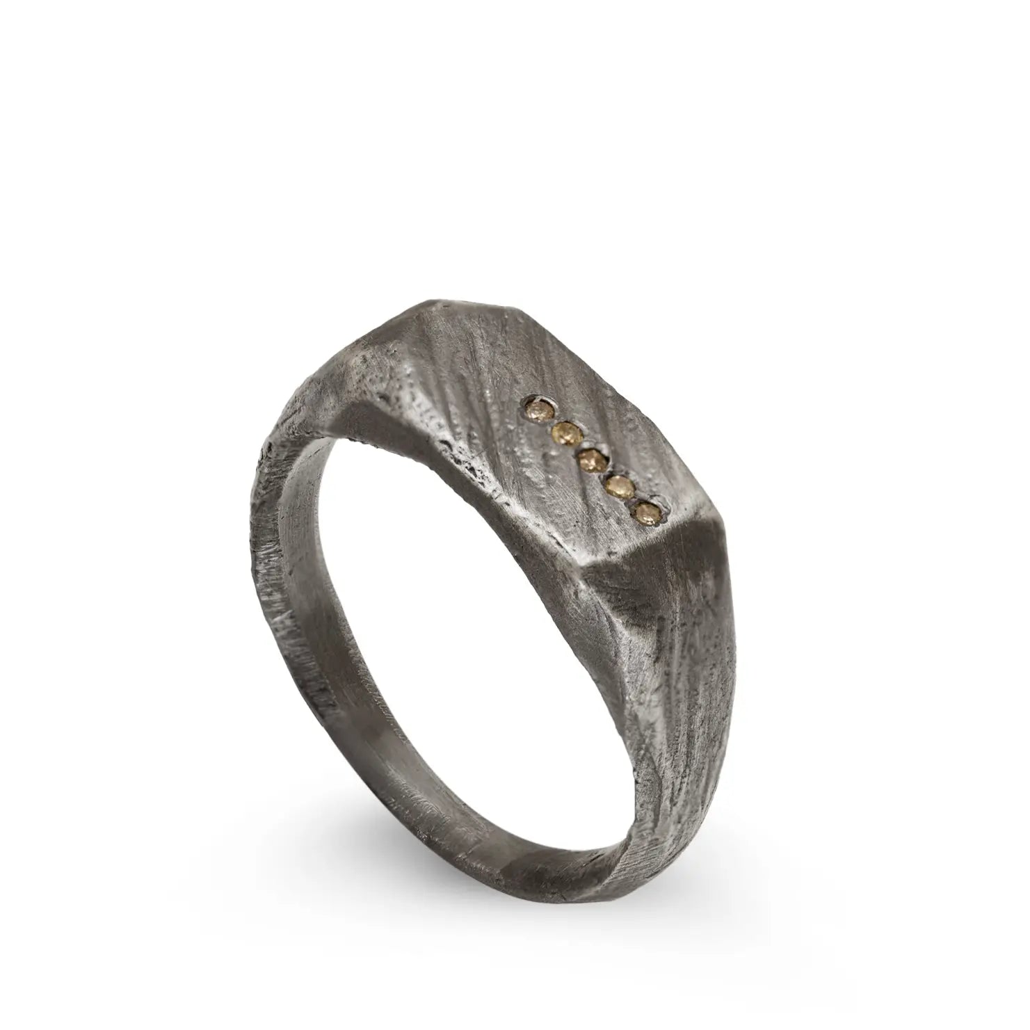 Rectangle Ring Oxidized Silver Brown Diamonds