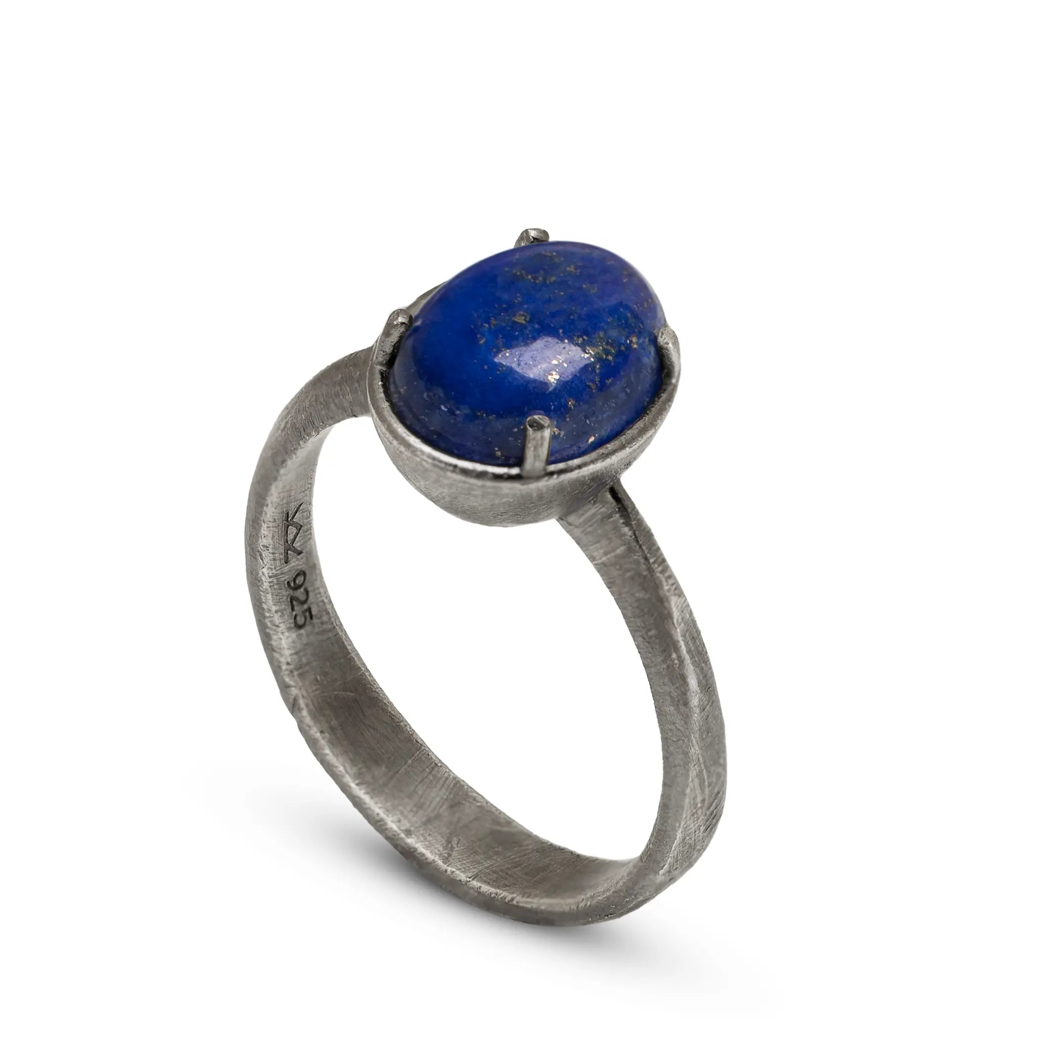 Solitaire Oval Lapis Lazuli Ring Oxidized Silver