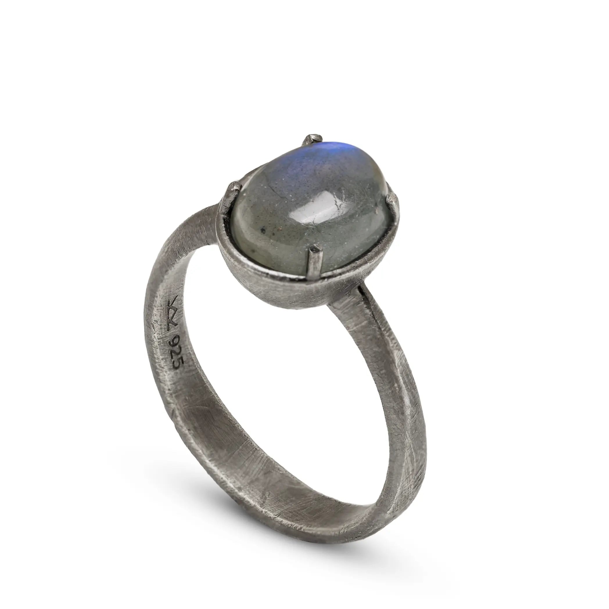 Solitaire Oval Labradorite Ring Oxidized Silver