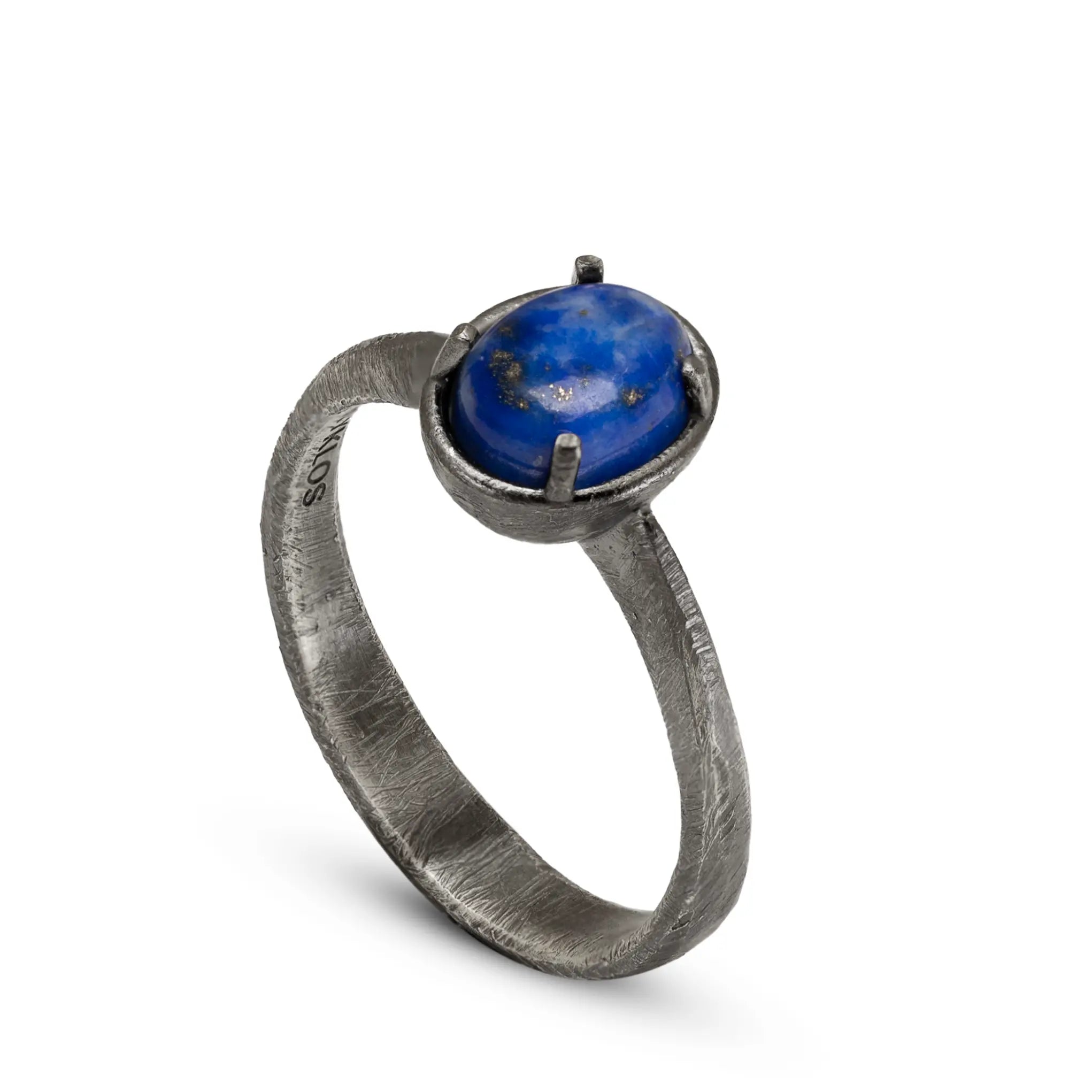 Solitaire Oval Lapis Lazuli Ring Oxidized Silver 925