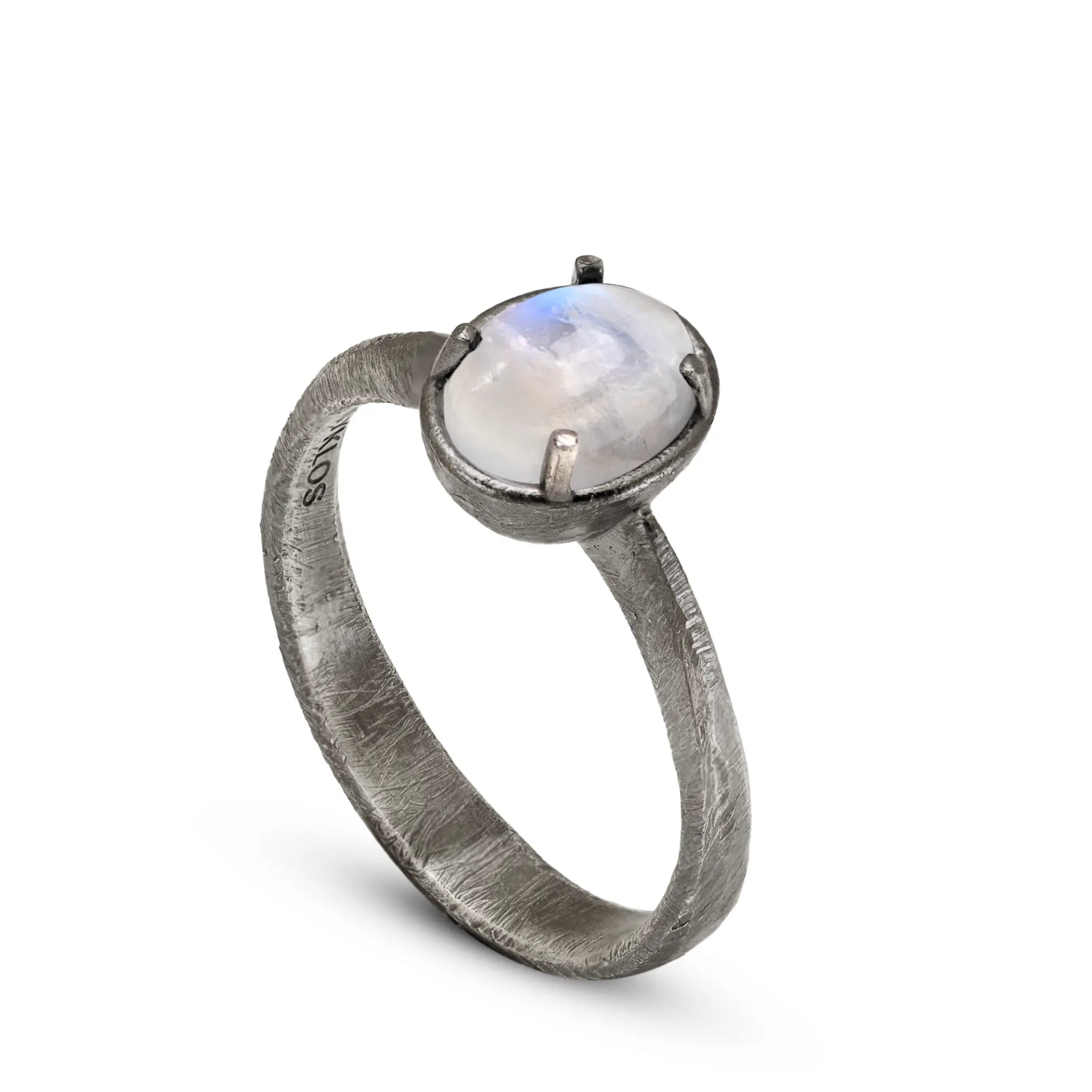 Solitaire Oval Moonstone Ring Oxidized Silver 925