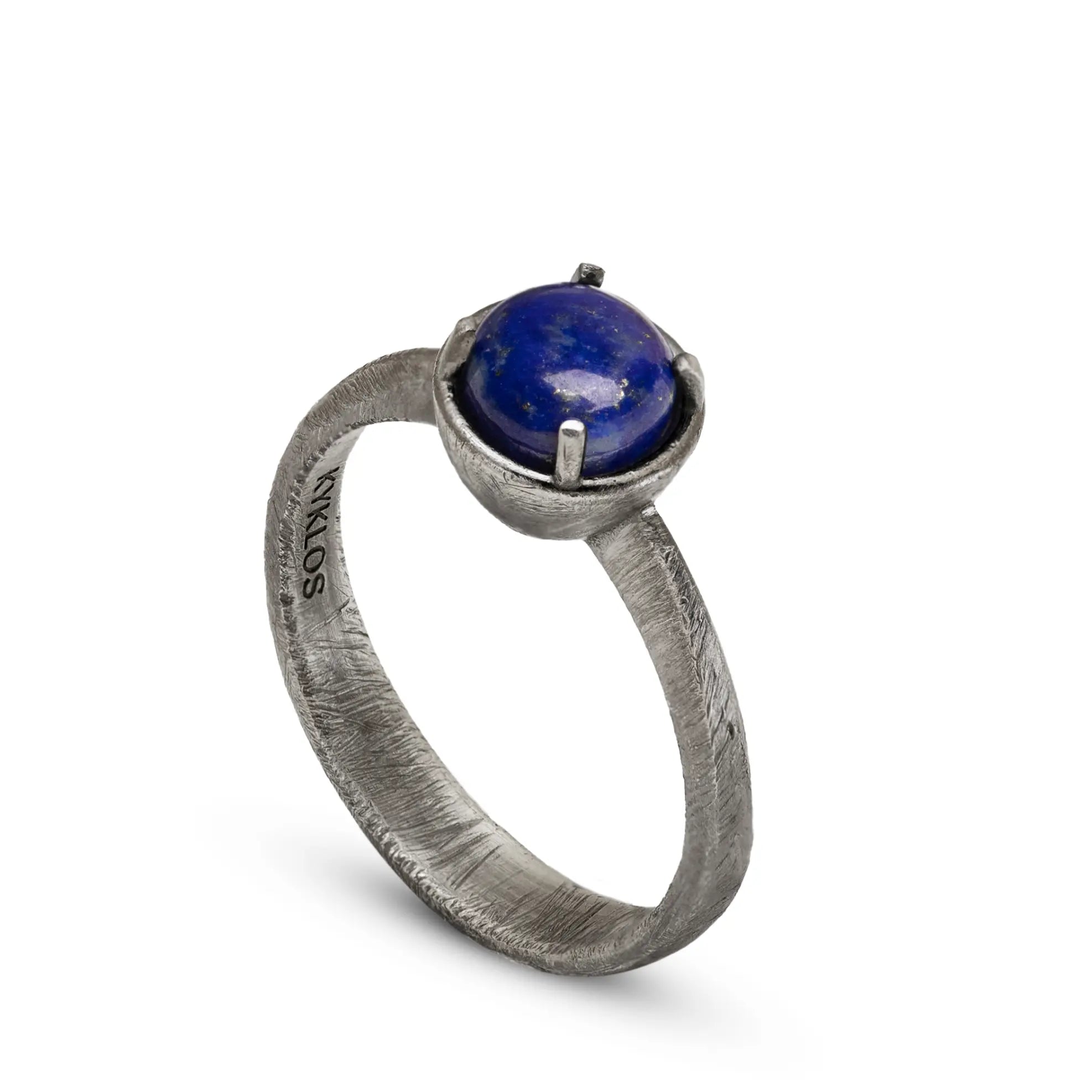Solitaire Round Lapis Lazuli Ring Oxidized Silver 925