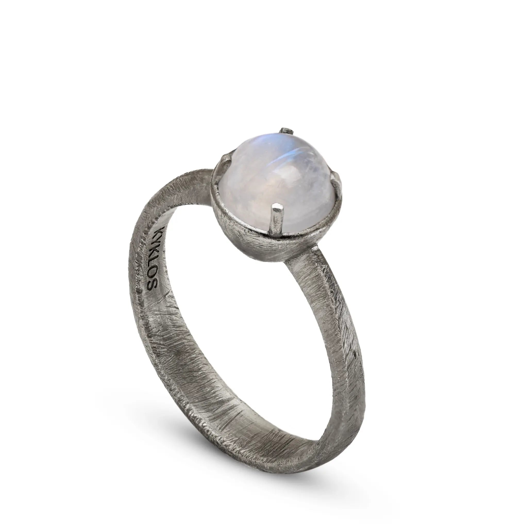 Solitaire Round Moonstone Ring Oxidized Silver 925