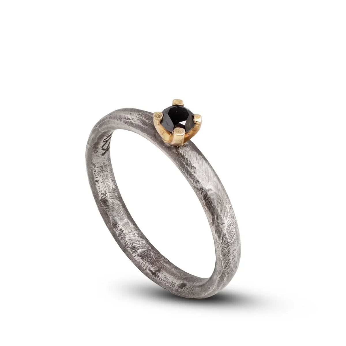 Black Diamond Engagement Ring In Silver And Gold, featuring a 0.18ct black diamond set in silver and gold.