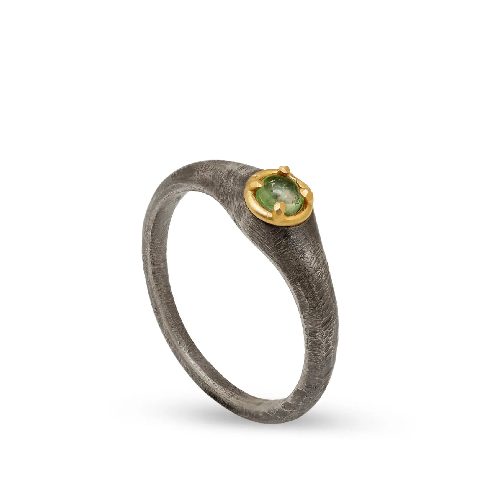 14K Gold Oxidized Silver 925 Tourmaline Ring