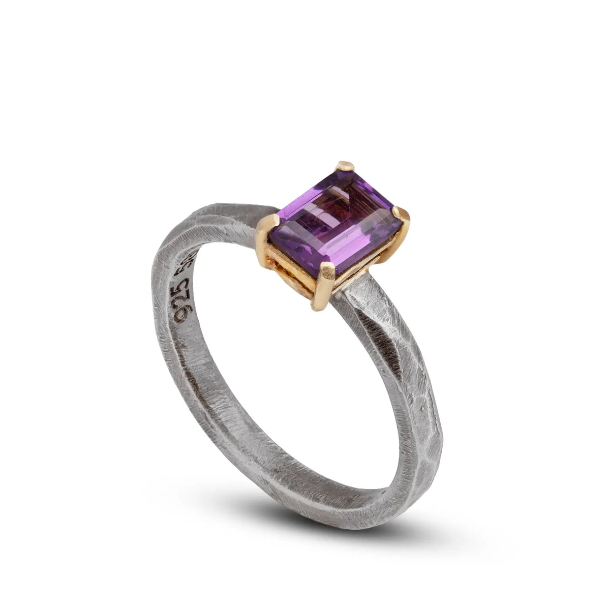 Purple Amethyst Ring In Silver And Gold Octagon Cut