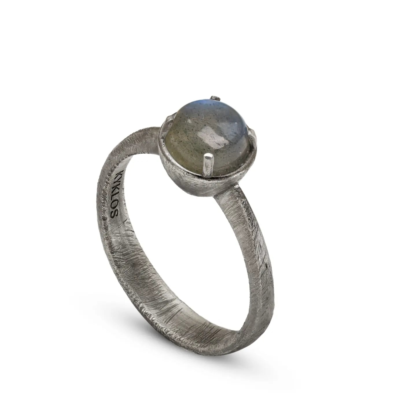 Solitaire Round Labradorite Ring Oxidized Silver 925